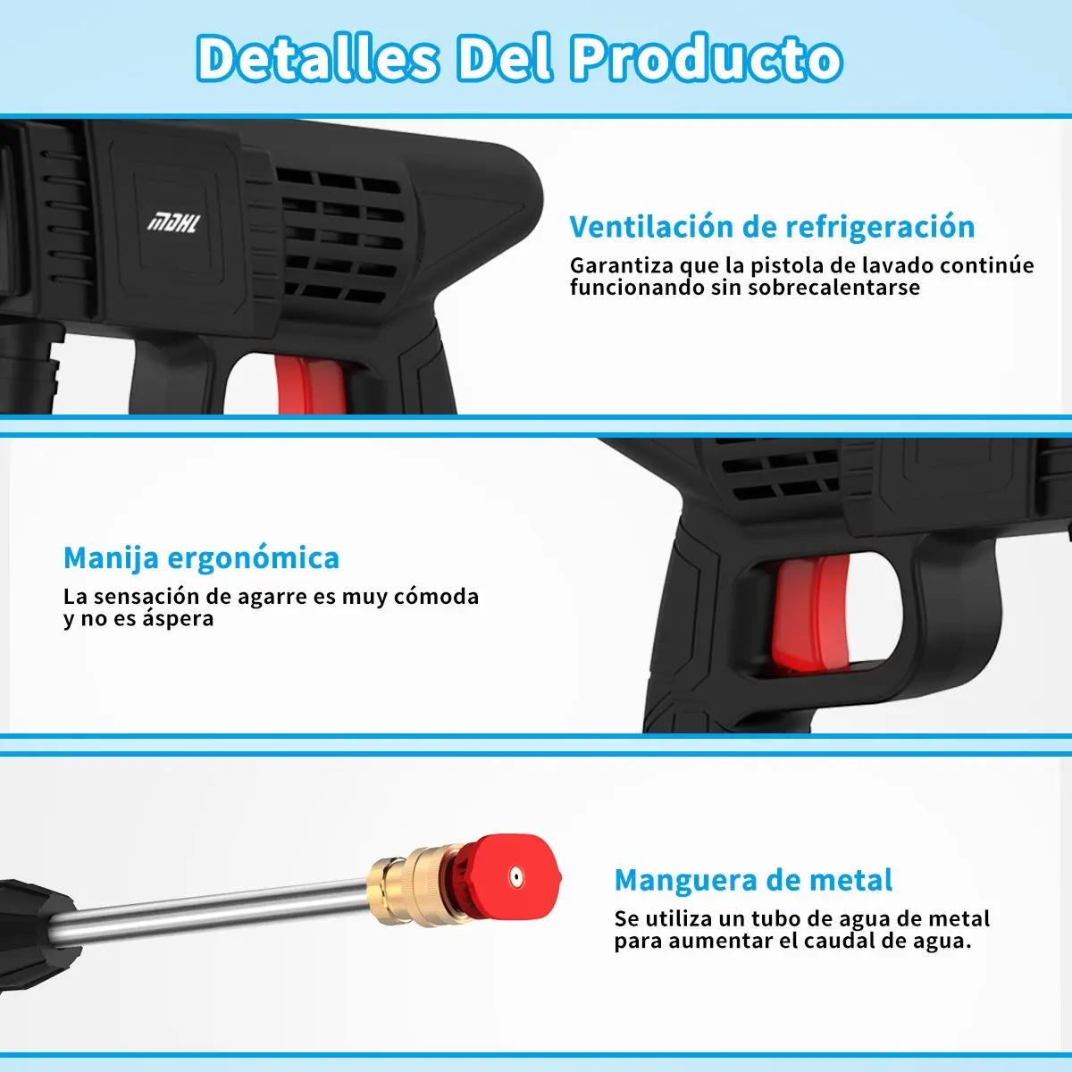 Pistola de Hidrolavado Inalámbrica Recargable 12V con Kit de Accesorios — imagen 7