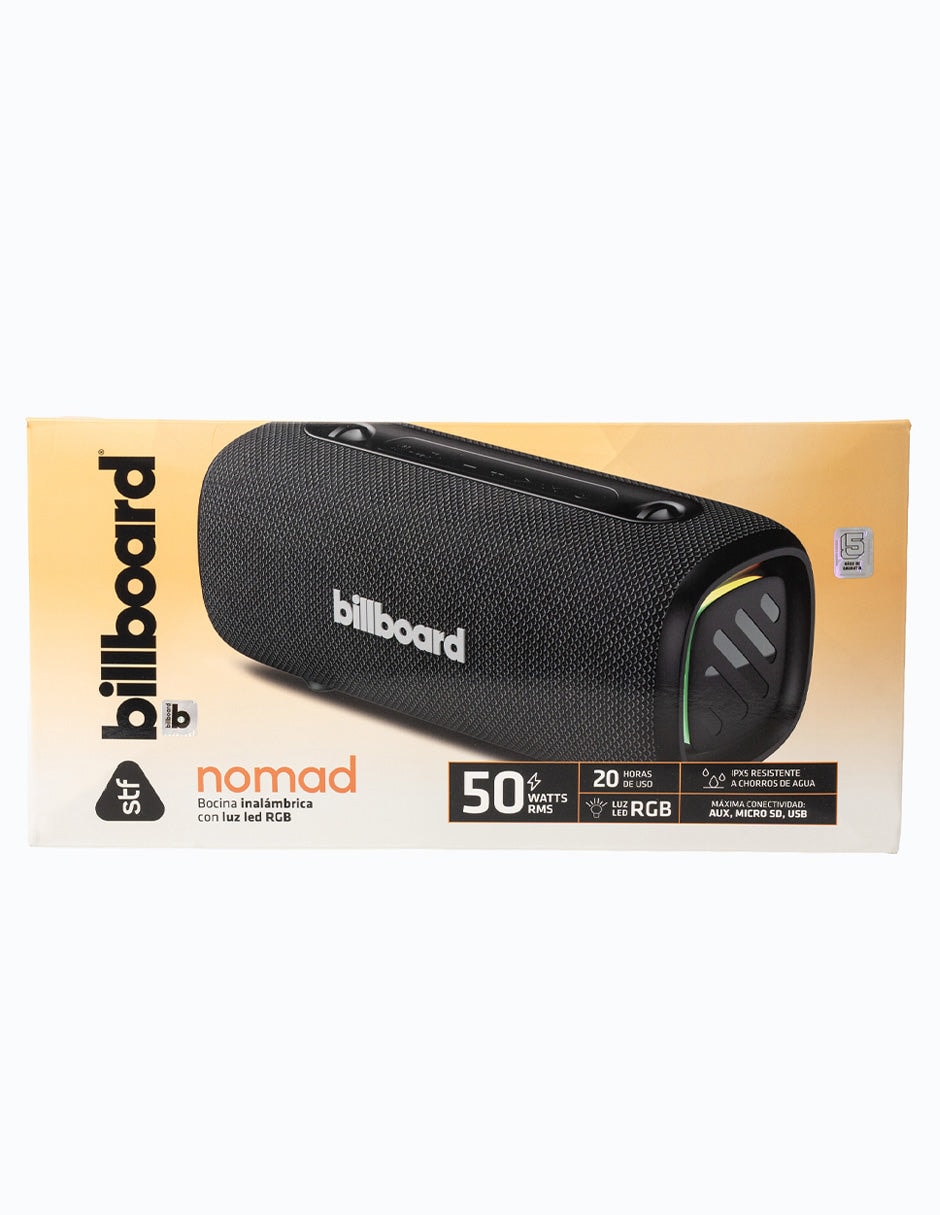 Bocina Inalámbrica Portátil Billboard Nomad 50W Rms Con Conexión Inalámbrica 6.0, Luz Led RGB IPX5 Negro — imagen 9