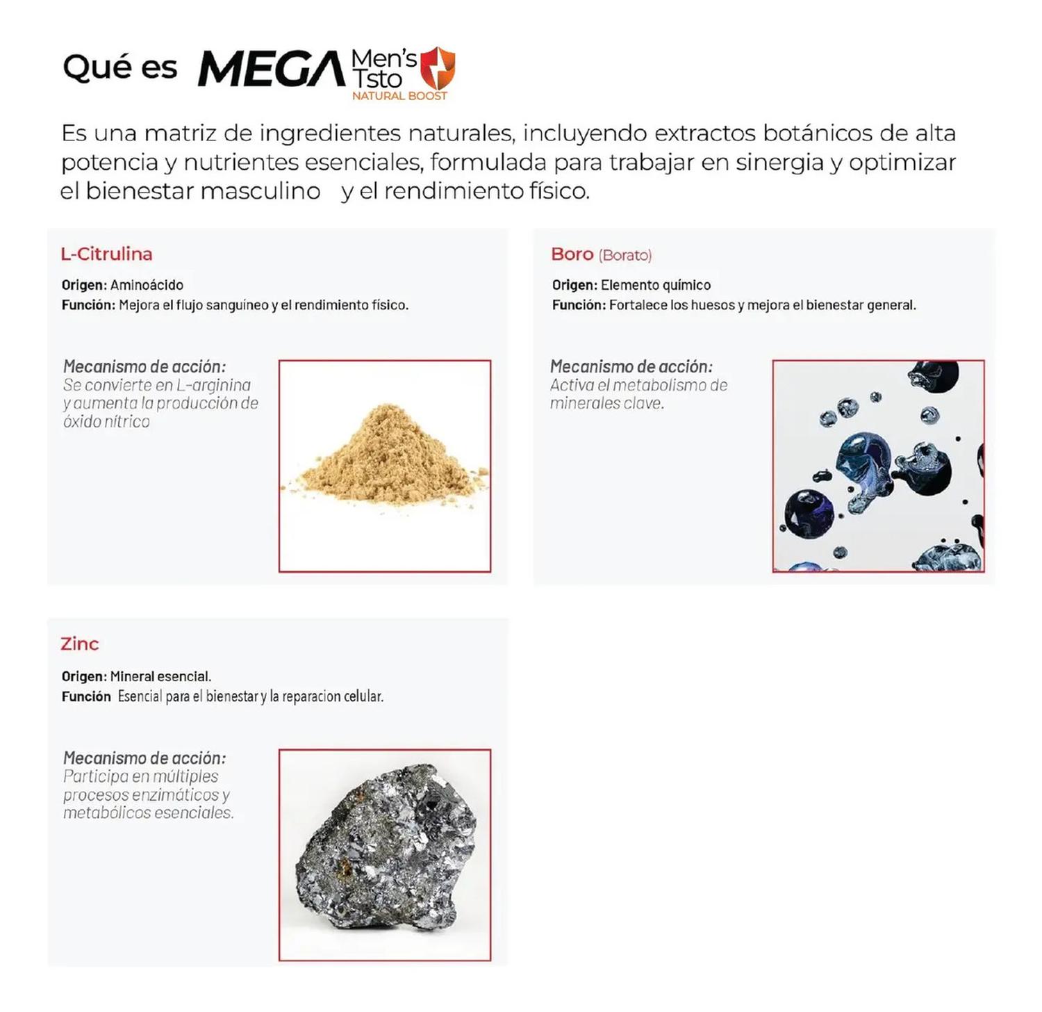 Mega Men's Testo: Tongkat Ali + Maca Negra + Creatina + Zinc + Fadogia, Fuerza+Energía, 100 Cápsulas — imagen 9
