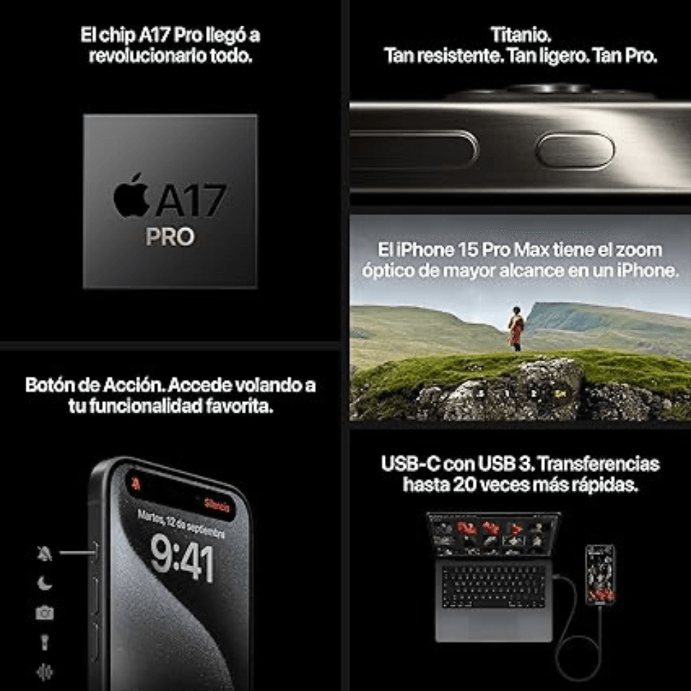 Celular Apple RE iPhone 15 PRO MAX 256GB (ESIM) - Negro (Reacondicionado) — imagen 5