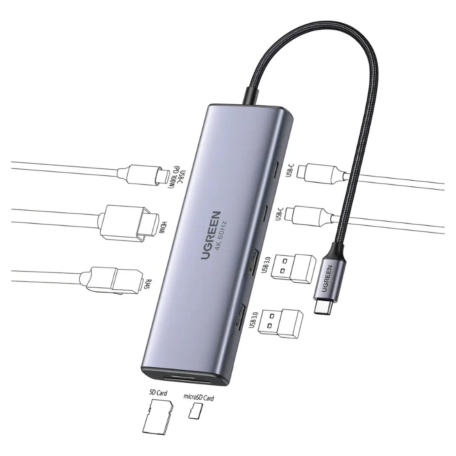 Hub USB-C Ugreen 9 en 1 HDMI 4K60Hz Ethernet SD — imagen 1
