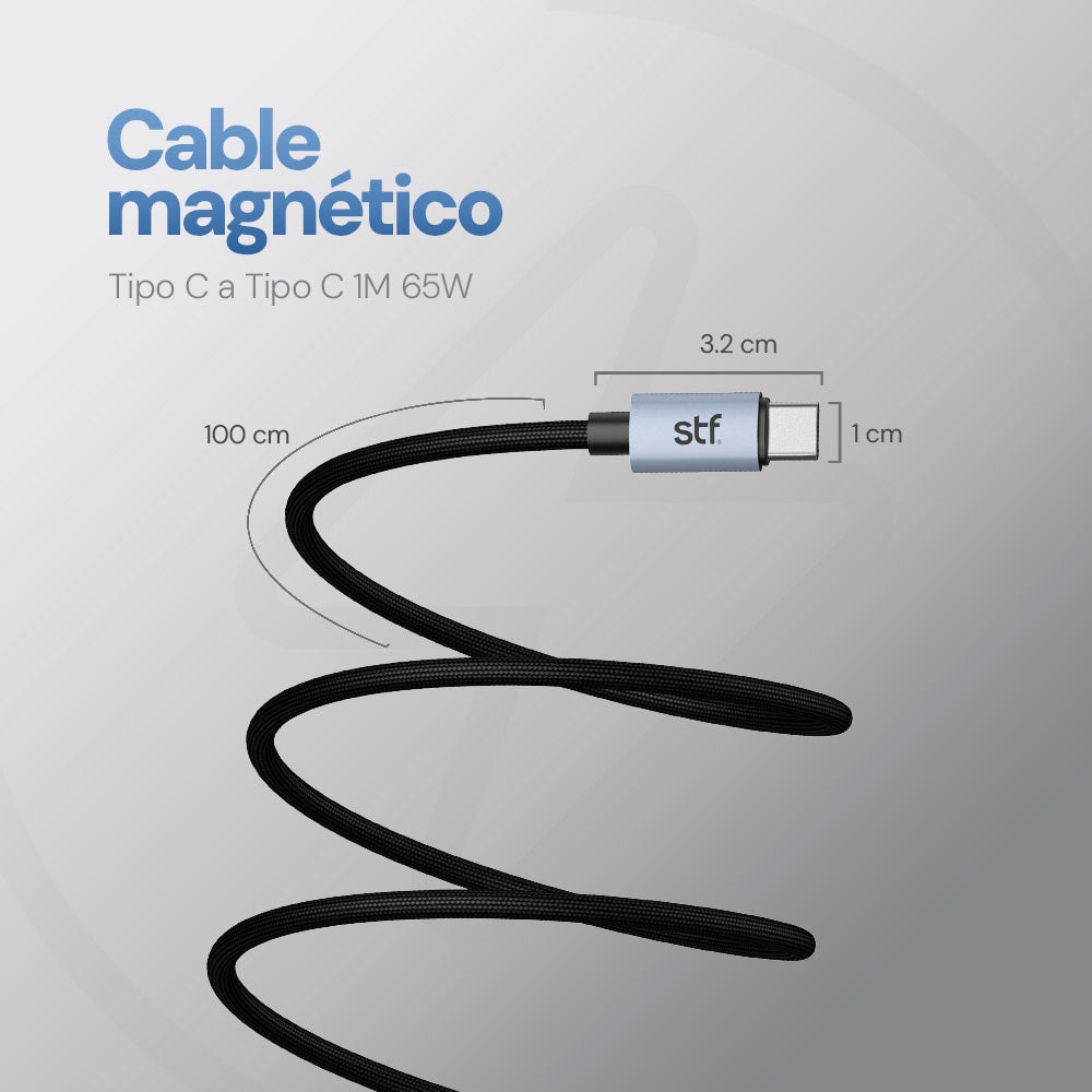Cable Magnético STF Tipo C a Tipo C: Carga Rápida, 65W, Transferencia de datos, Negro — imagen 5