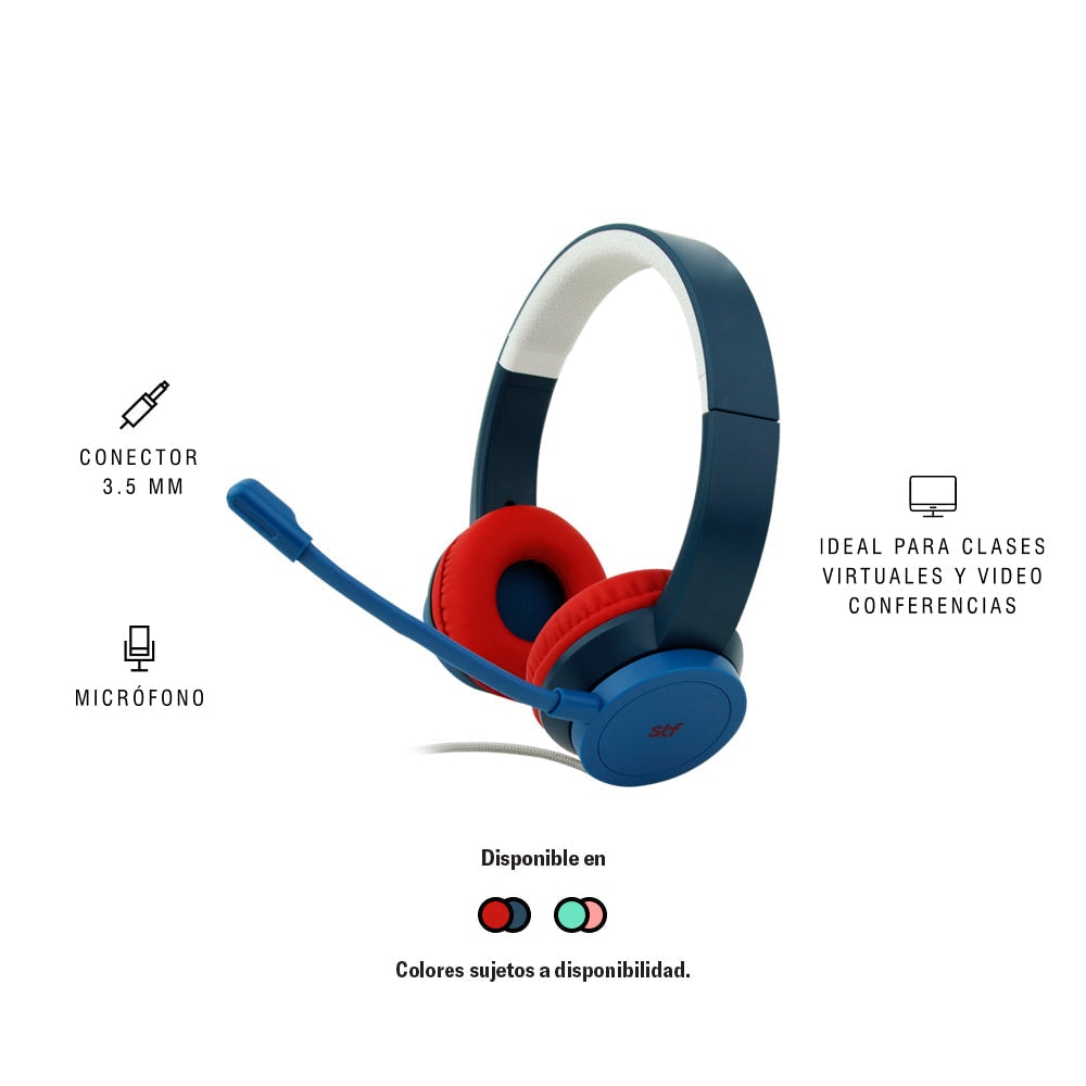 Audífono Alámbrico On-ear STF VIVA! Para computadora, Micrófono Azul — imagen 6