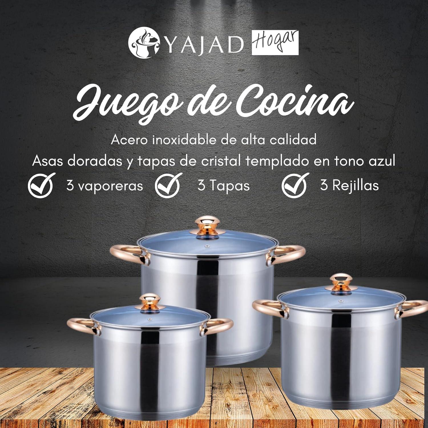 3 OLLAS VAPORERAS CON REJILLA 9L, 11.1L Y 13.5L ACERO INOX — imagen 4