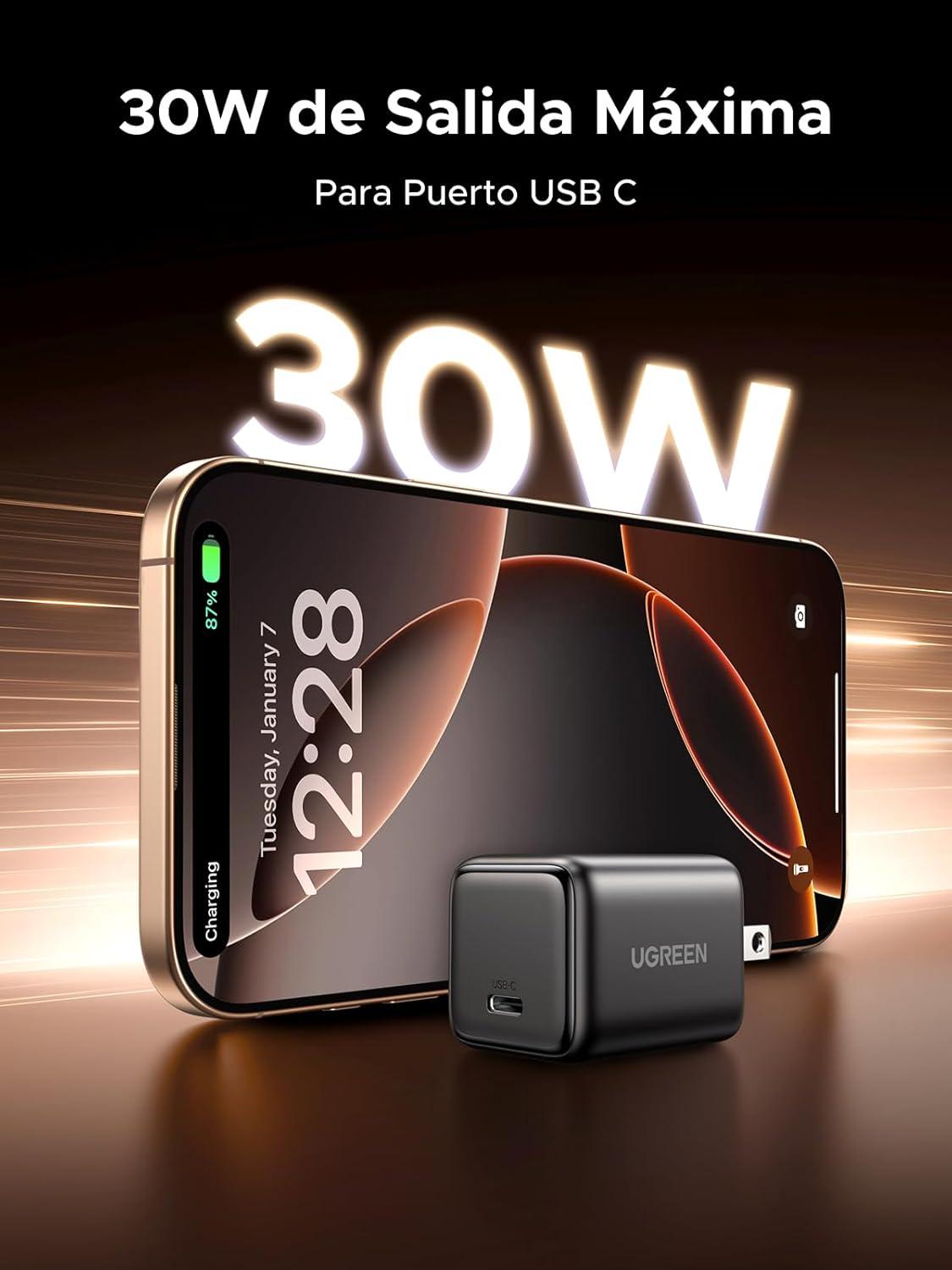Cargador Ugren Mini 30w USB-C Negro Resistente Carga rápida — imagen 6