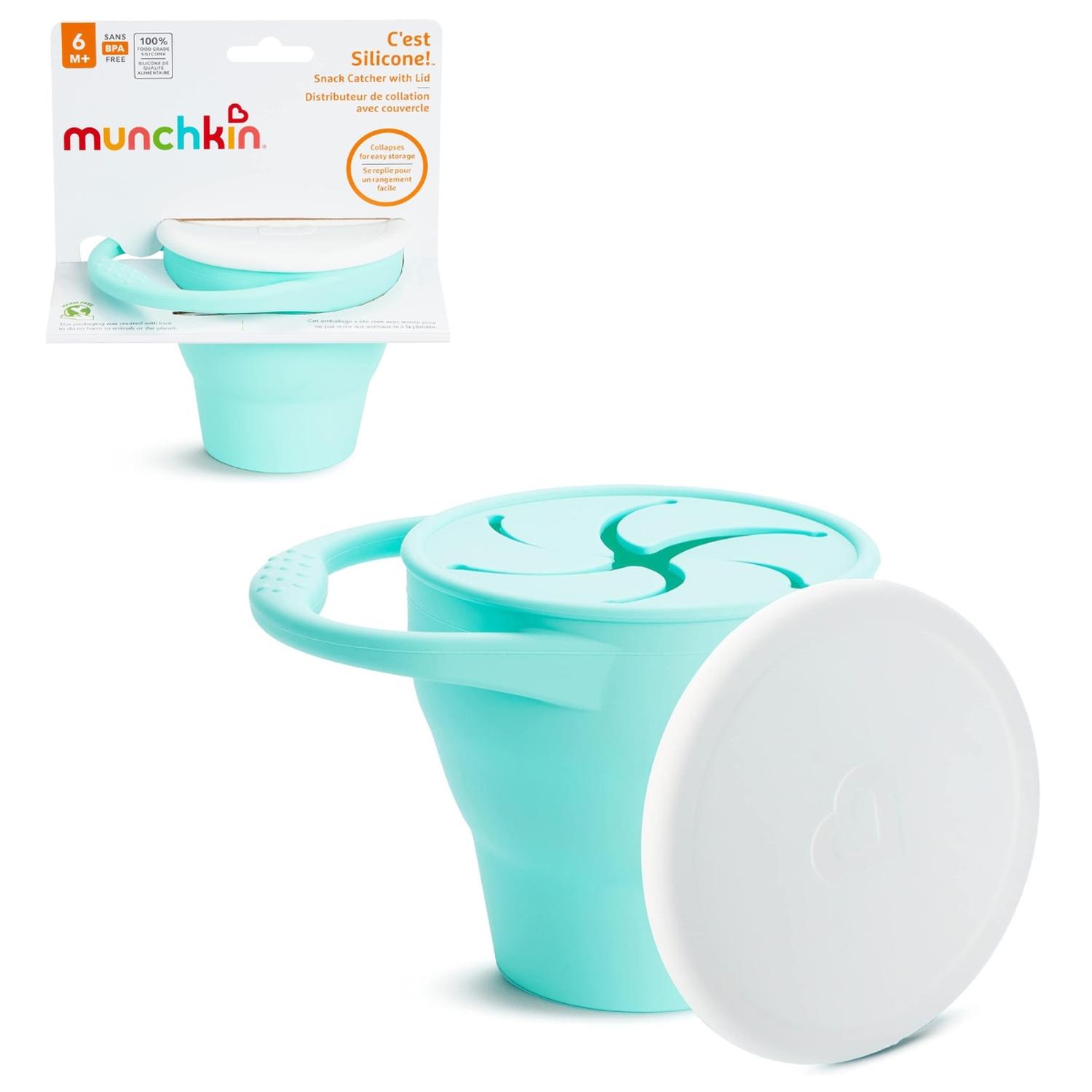 Contenedor Alimentos Munchkin Silicona Con Tapa Plegable Con Asa Para Colgar Bebé Menta 6m+ — imagen 1