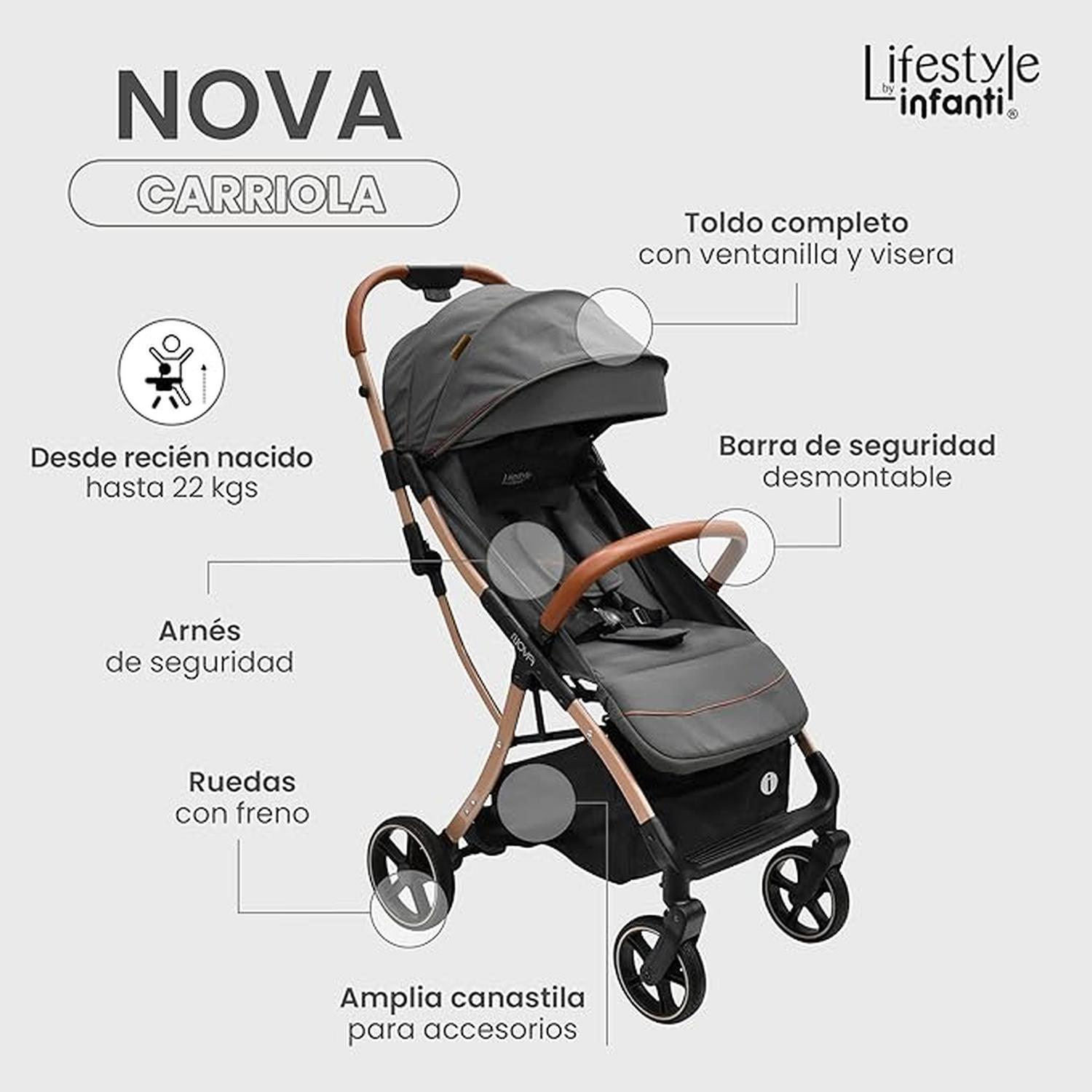 Lifestyle By Infanti Carriola Compacta Nova Con Plegado Automático Color Gris Chasis Dorado — imagen 3