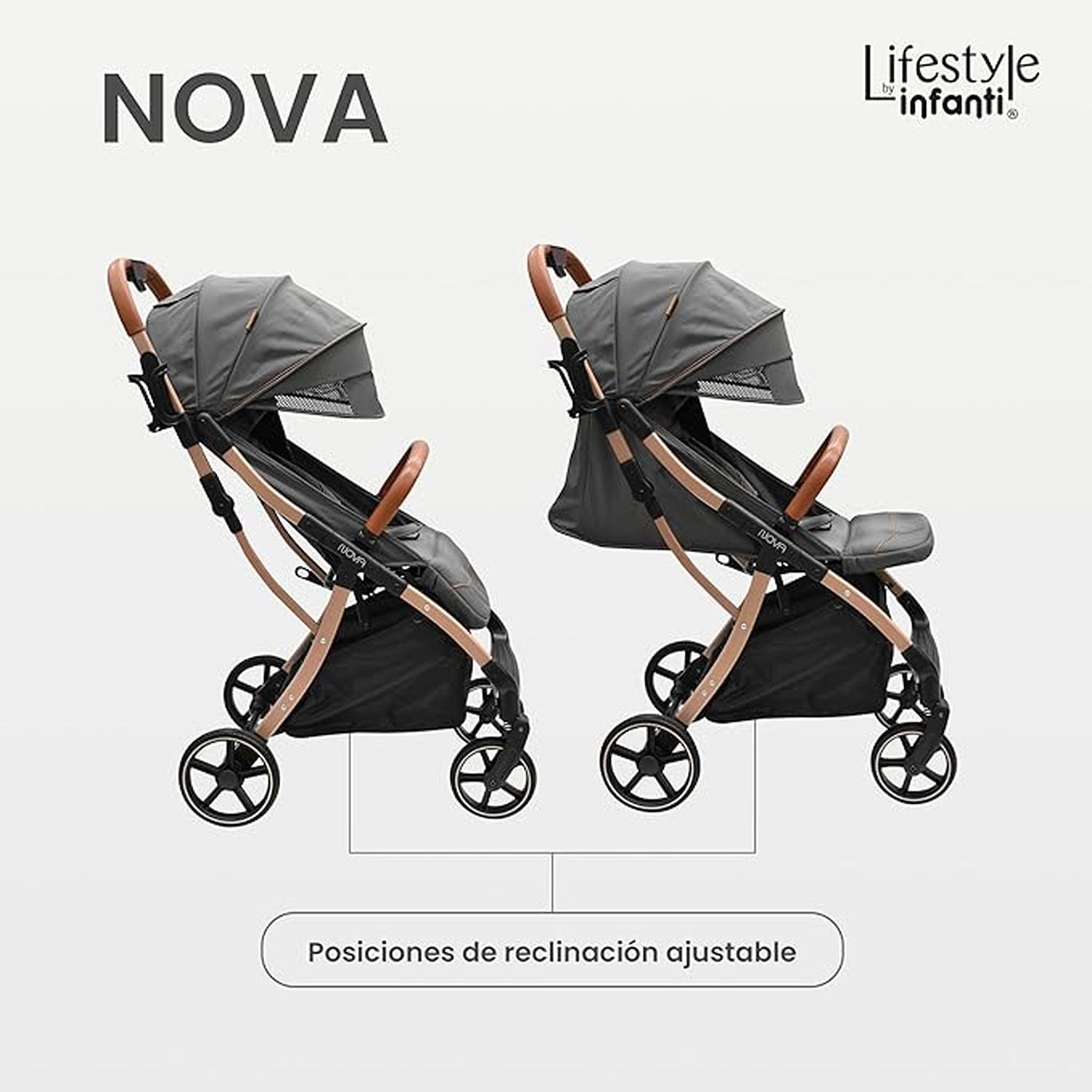Lifestyle By Infanti Carriola Compacta Nova Con Plegado Automático Color Gris Chasis Dorado — imagen 4