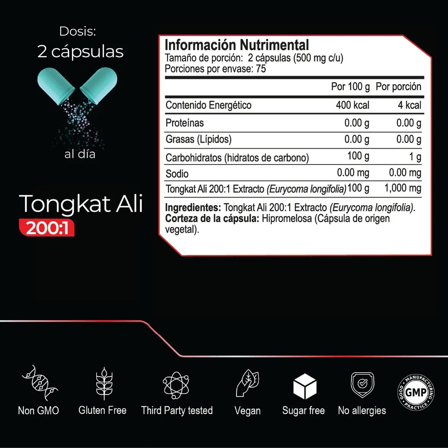 Ultra Pure: Tongkat Ali 200:1 Men's Testo, Extracto Concentrado, Vitalidad Masculina, 150 Cápsulas — imagen 6