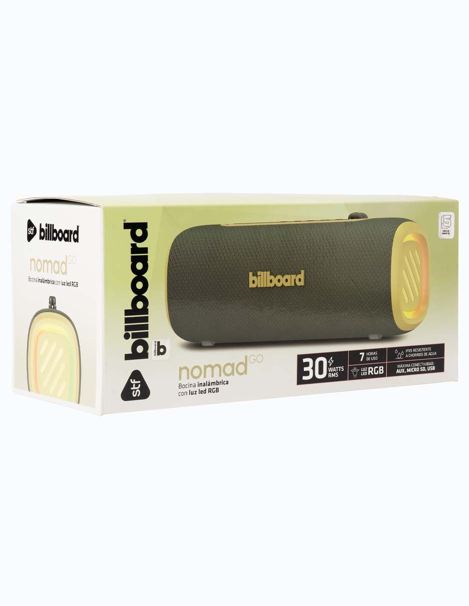 Bocina Billboard Nomad Go Negro 30W RMS con Luz LED RGB, IPX5, TWS, US,Micro SD y Conectividad Inalámbrica — imagen 5