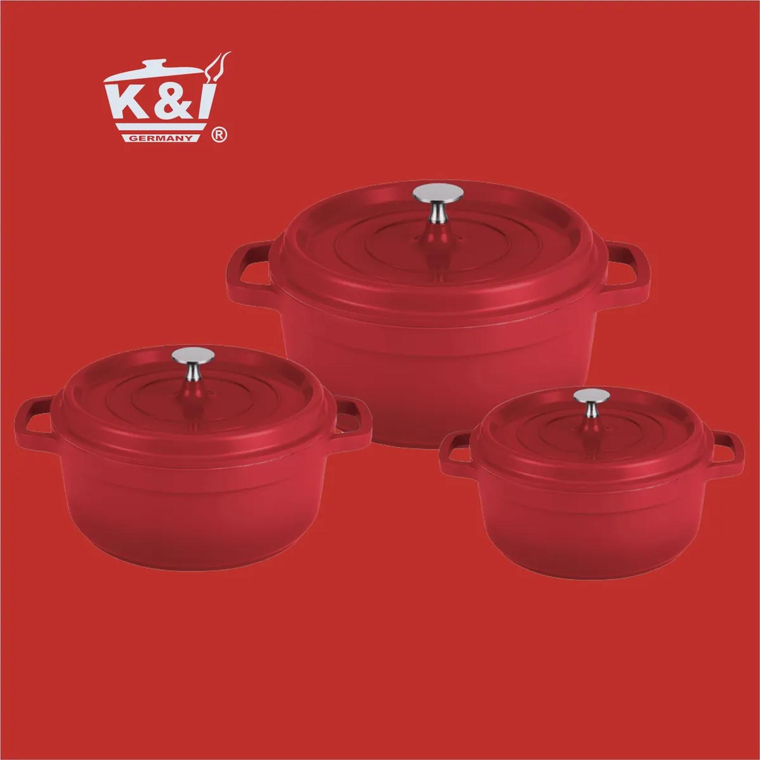 Juego 3 Ollas Cacerolas K&I Germany 1.2L 2.4L 4.3L Tapa Estilo Le Creuset — imagen 5