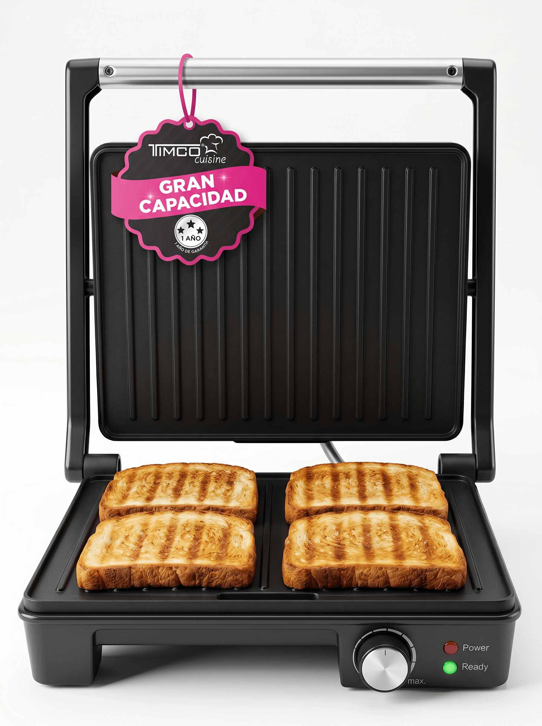 Parrilla Panini Grande TIMCO 1600W Sandwichera Profesional Acero Inoxidable Placas Antiadherentes 28×22 cm PANINI510M — imagen 10