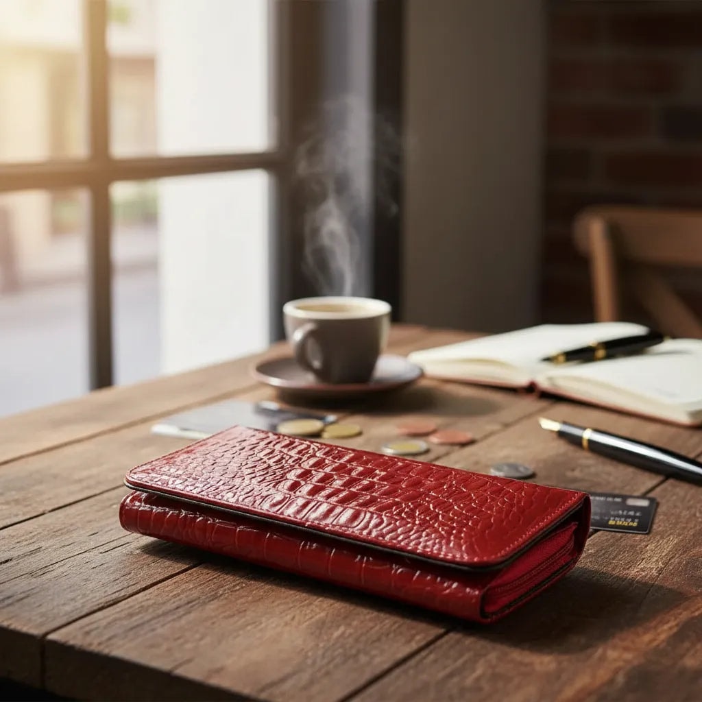 Cartera Larga Para Dama Roja Charol Grabado Cocodrilo IRAZU — imagen 2