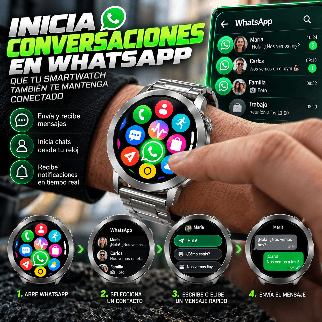 Smartwatch TECNIQUERO AI Watch 3 Metálico WhatsApp, Llamadas Bluetooth y Modos Deportivos — imagen 8