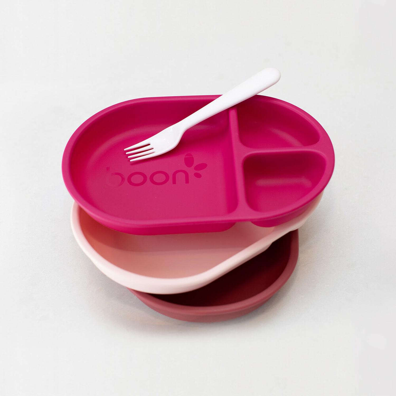 Juego De 3 Platos Para Bebé Marca Boon Chow Con Separaciones Rosa Silicona — imagen 6