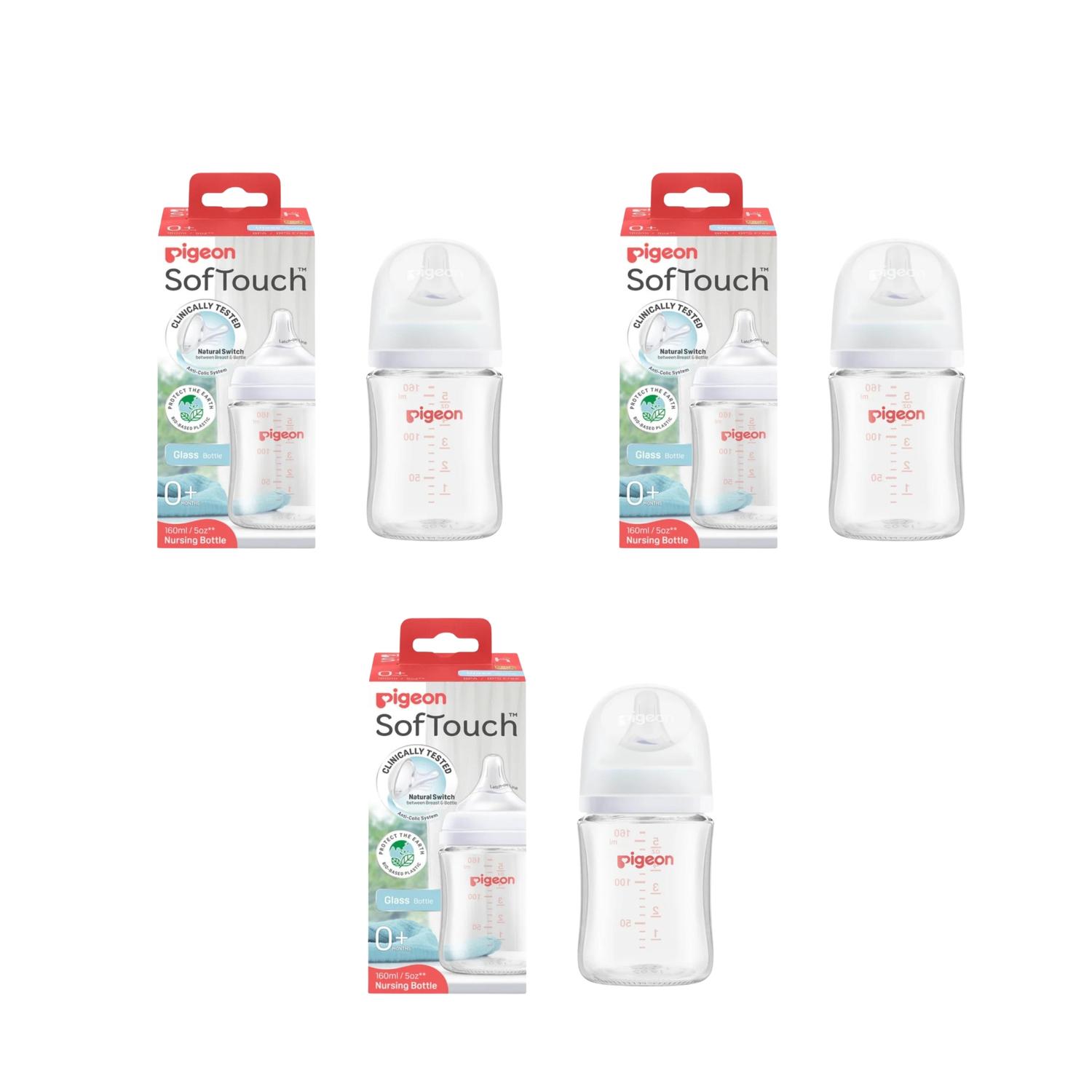 Combo 3 Biberones Pigeon Softouch 160ml Vidrio Transparente — imagen 1