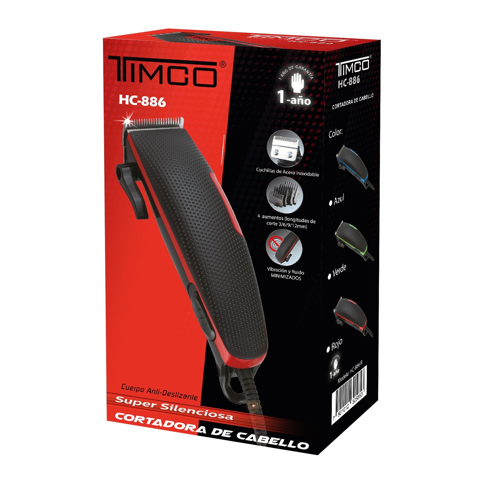 Maquina de Corte Cabello Barba Eléctrica Clipper Trimmer Peines Guia de Aumento Timco HC-886 R — imagen 5