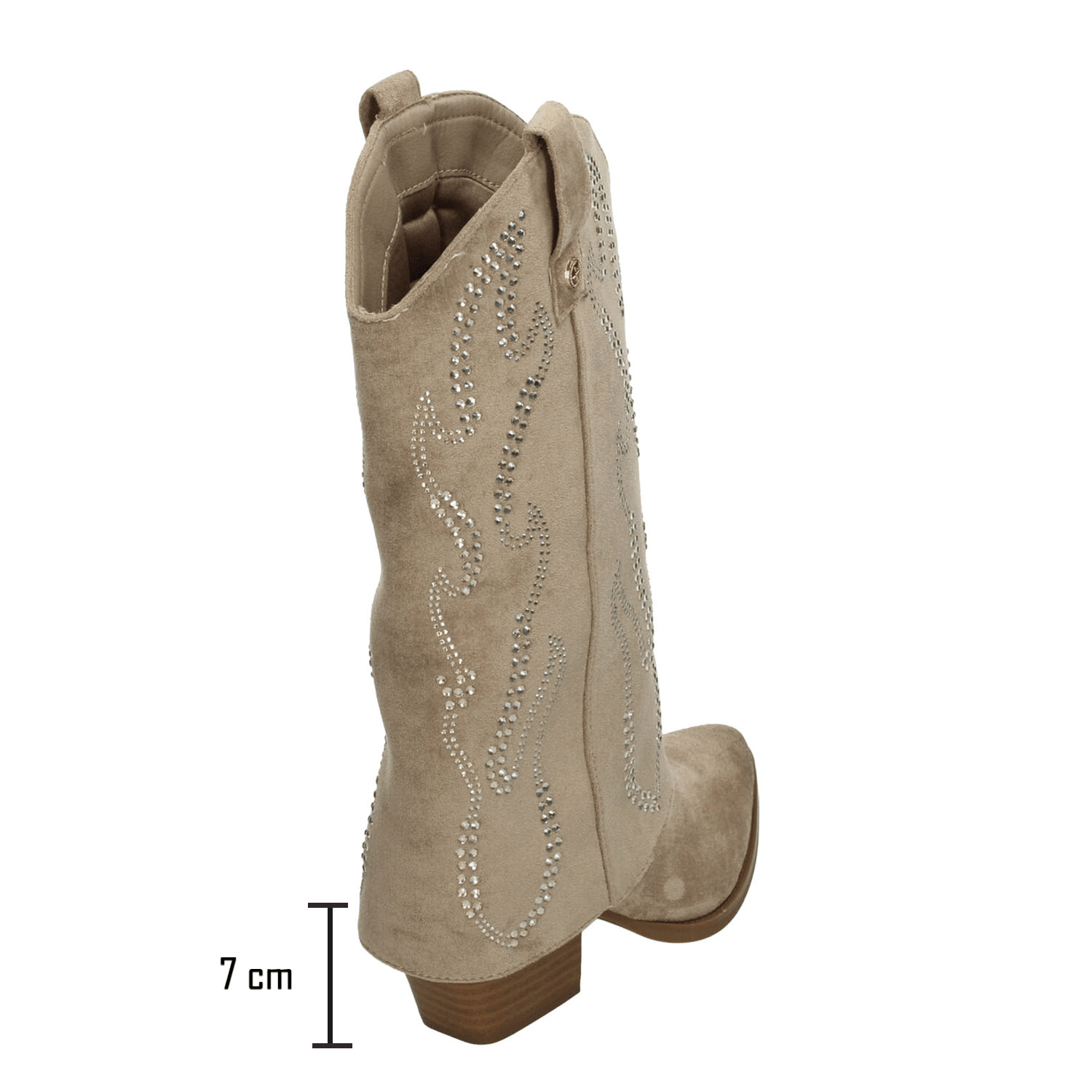 Bota Xti Dama Vaquera Casual Pedrería Tacón Beige Mujer — imagen 11