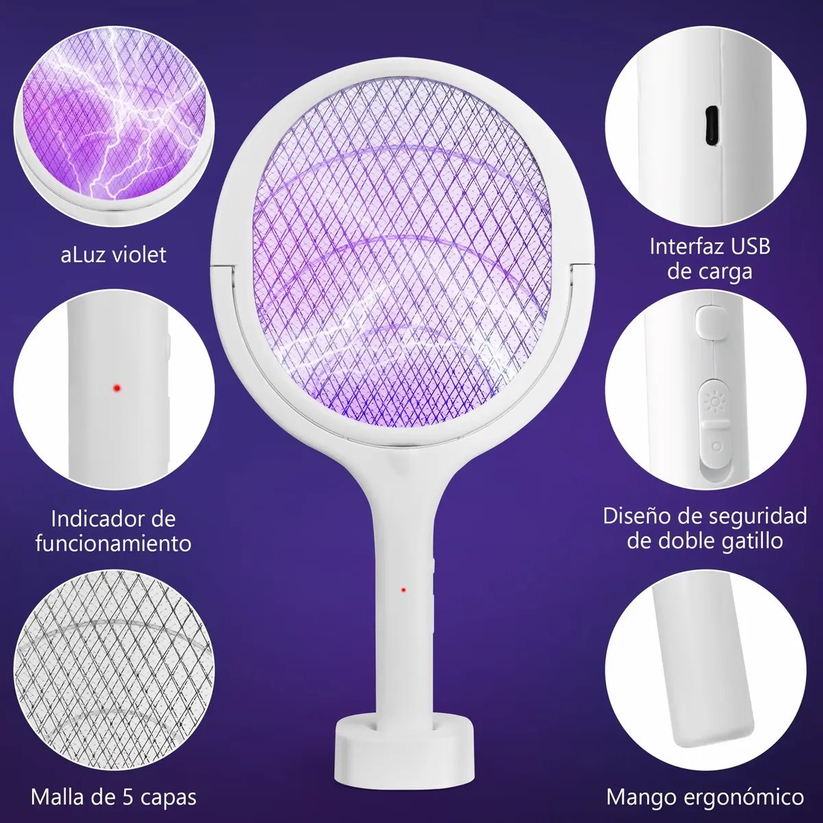 Raqueta Mata Mosquitos Electrico Recargable Moscas Mosquitos — imagen 2