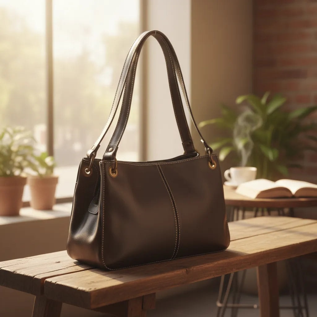 Bolsa Mujer Piel Legitima Cuero Marrón Roxy Hobo — imagen 3