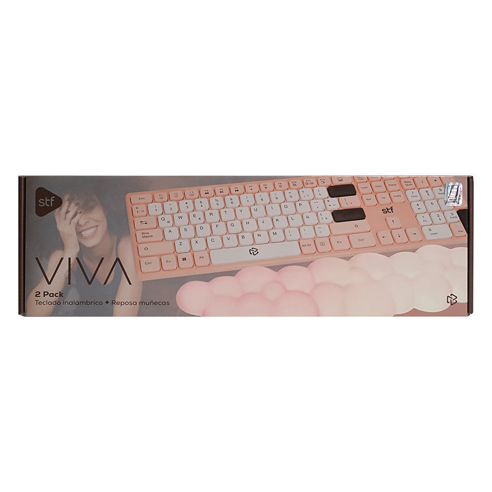 Kit Teclado inalámbrico + Reposa muñecas STF VIVA Para computadora rosa — imagen 9