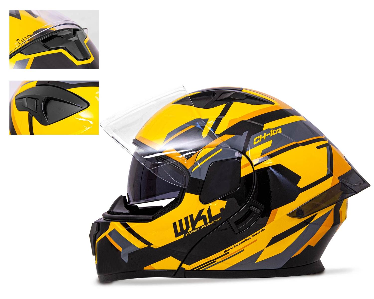 Casco WKL Motocicleta Dot Abatible CH-103 FINISH-AMARILO — imagen 3