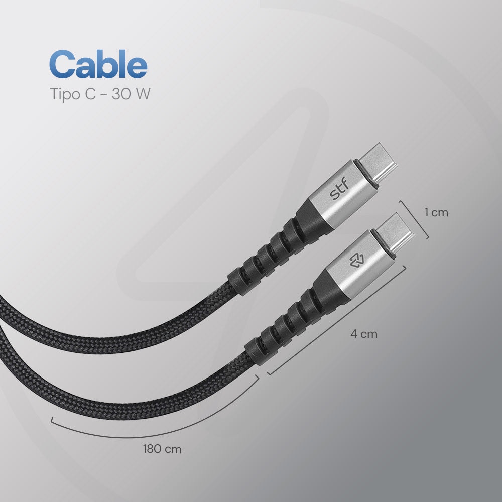 Cable Tipo C a Tipo C 30W Carga Rápida PD 1.8m Textil/Aluminio — imagen 3