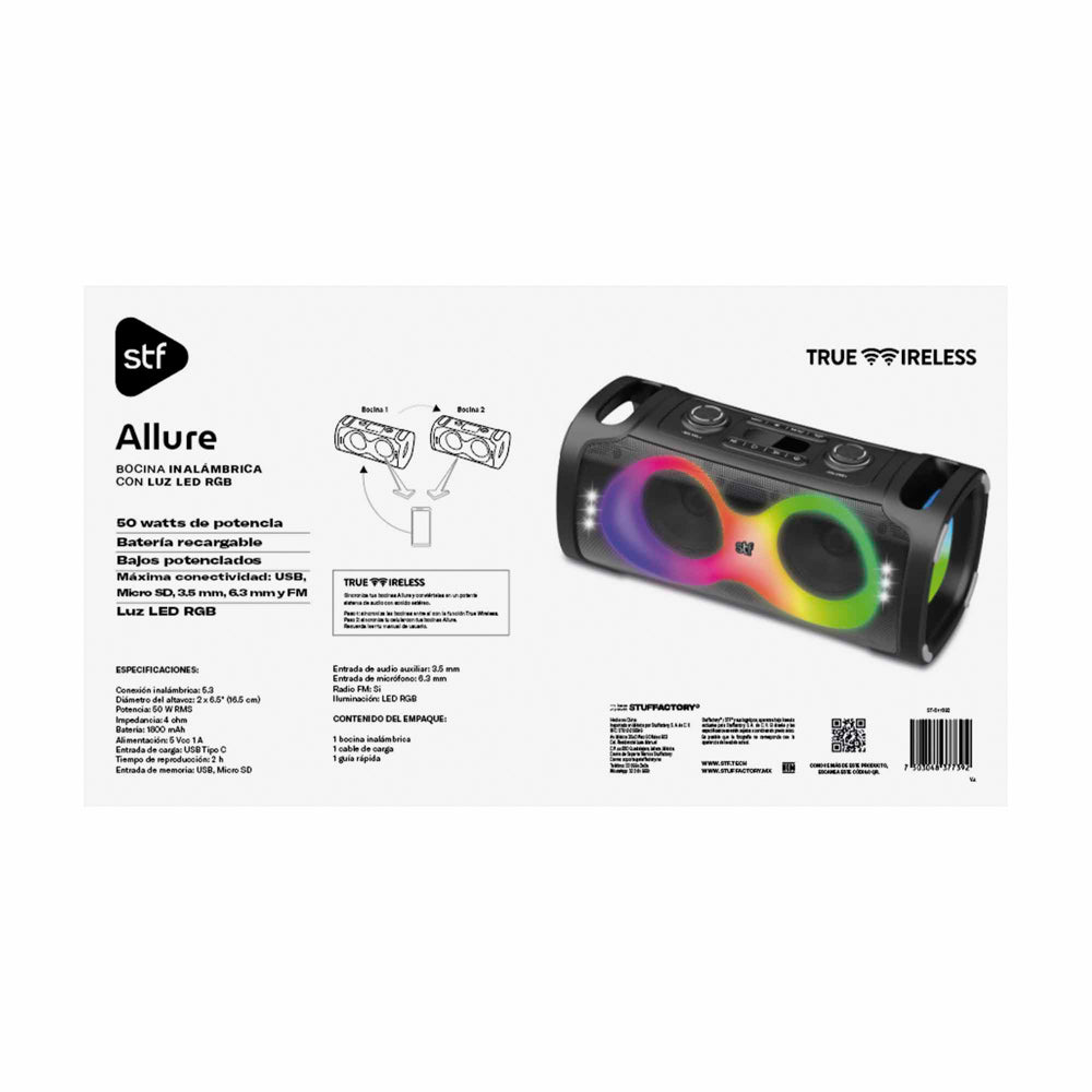 Bocina Inalambrica Allure Doble 6.5 STF 50W 2hrs Uso — imagen 7