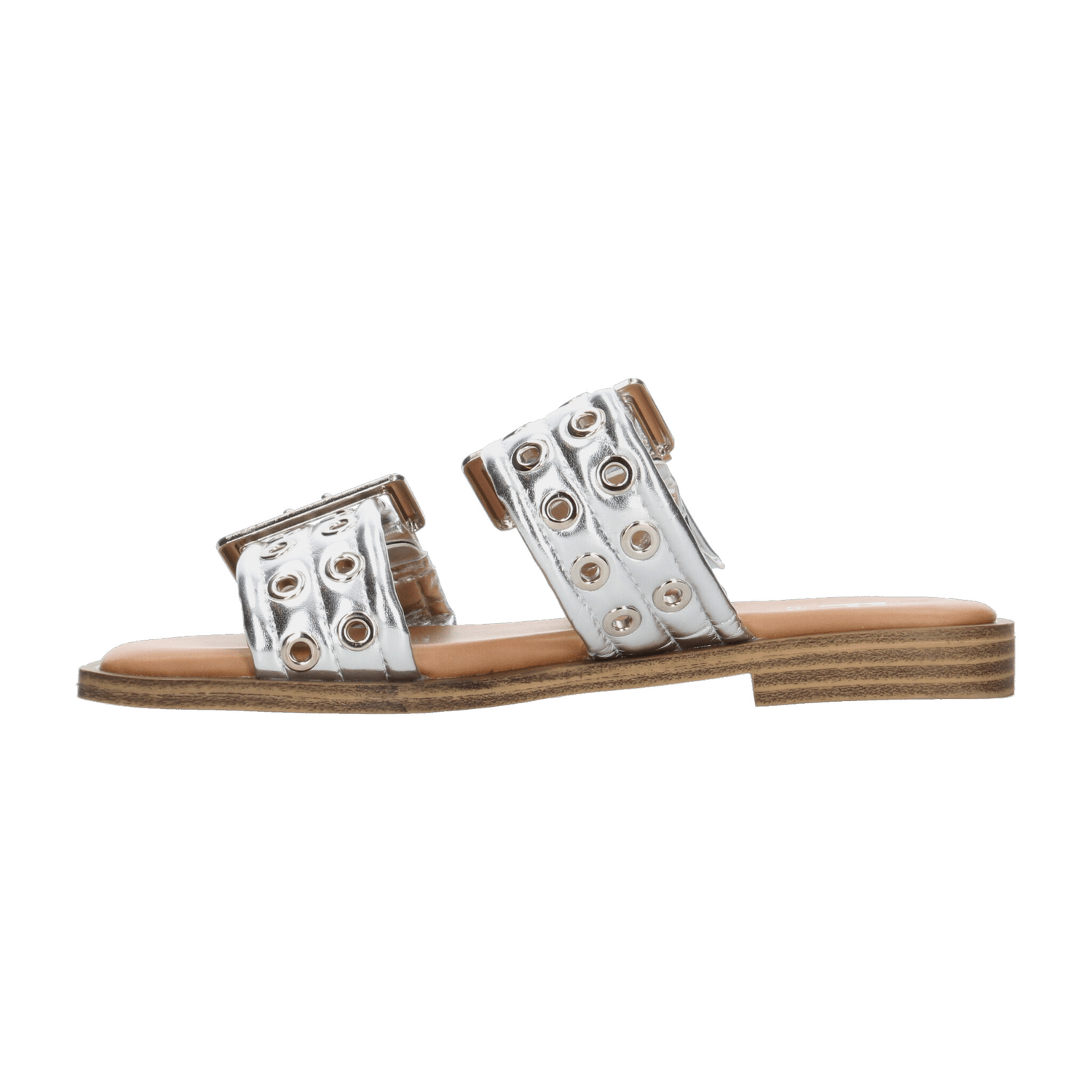 Sandalias Efe Dama De Piso Hebillas Casual Plateado Mujer — imagen 5