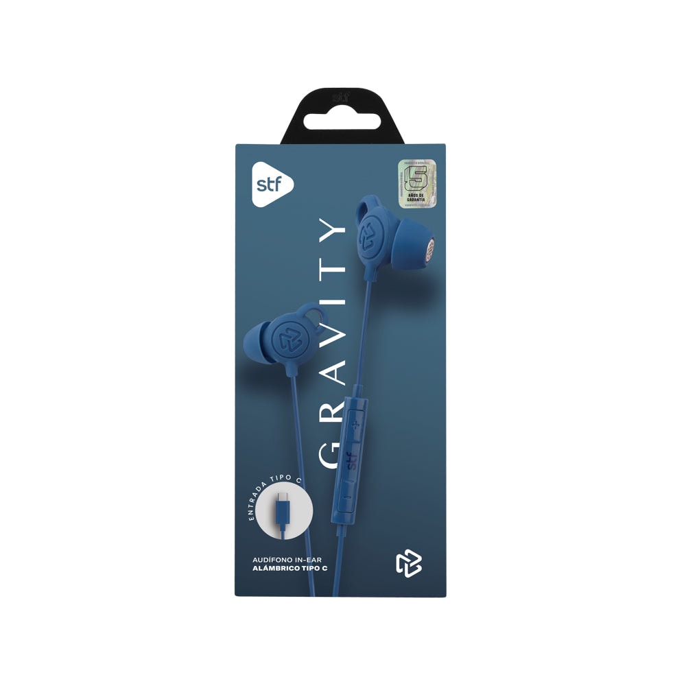 Audifonos alámbricos In-Ear STF Gravity: Tipo C, Micrófono, Azul — imagen 9