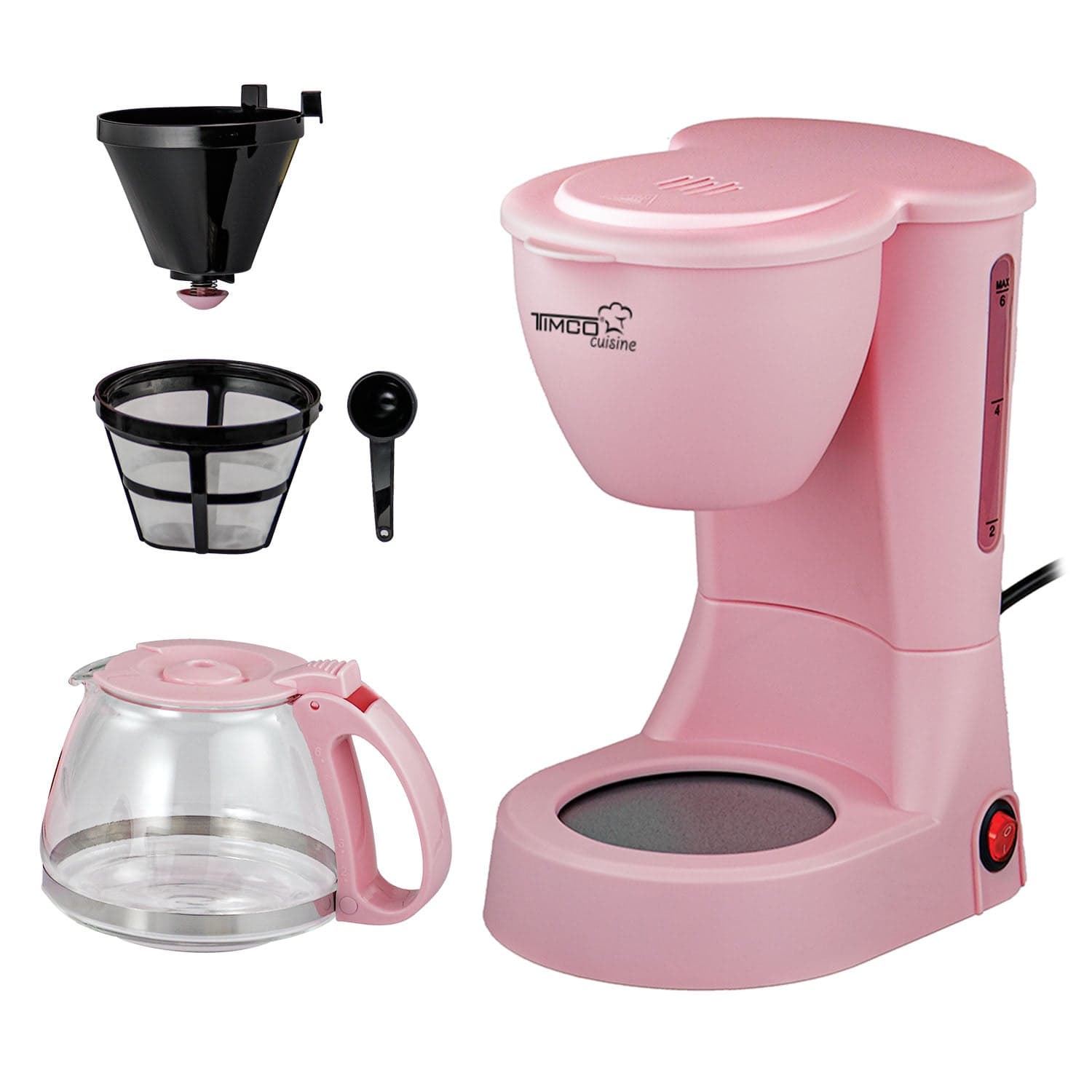 Cafetera Eléctrica Rosa 750 ml Filtro Permanente Antigoteo con Placa Calefactora CAFWJ9008 Timco — image 10