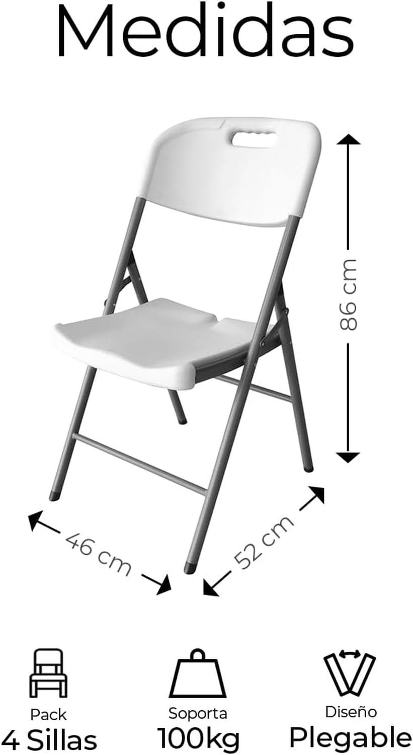 Silla Plegable Cuory HG-086 Blanca Plástico Reforzado Paquete de 4 — imagen 2