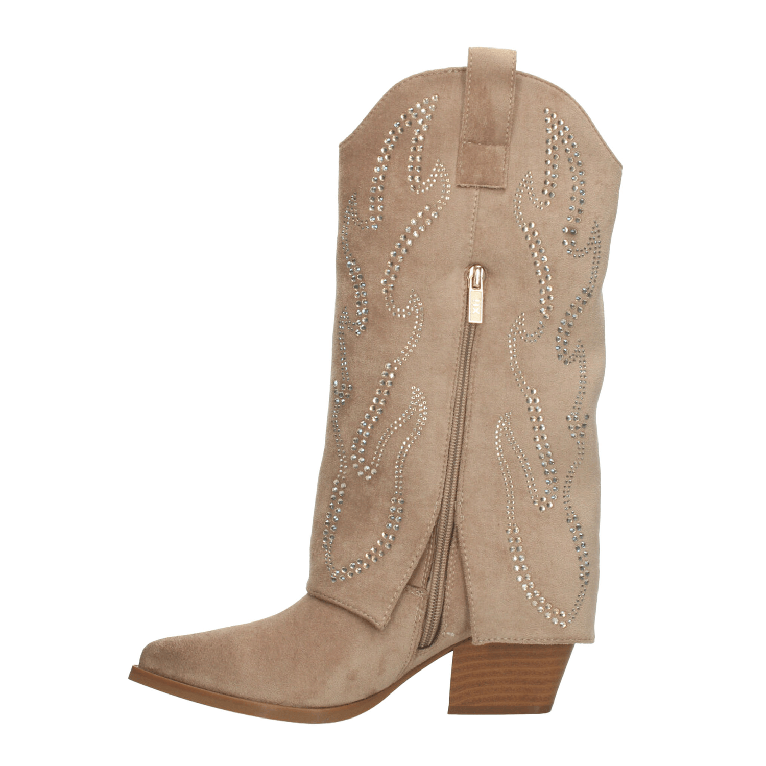 Bota Xti Dama Vaquera Casual Pedrería Tacón Beige Mujer — imagen 5