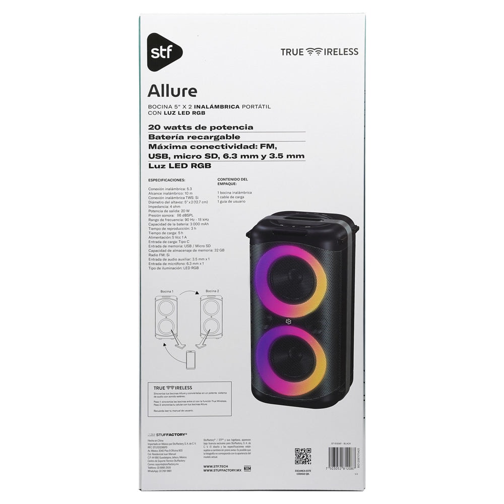 Bocina Portatil Allure 5x2 STF 20W 3hrs Uso Negro — imagen 12