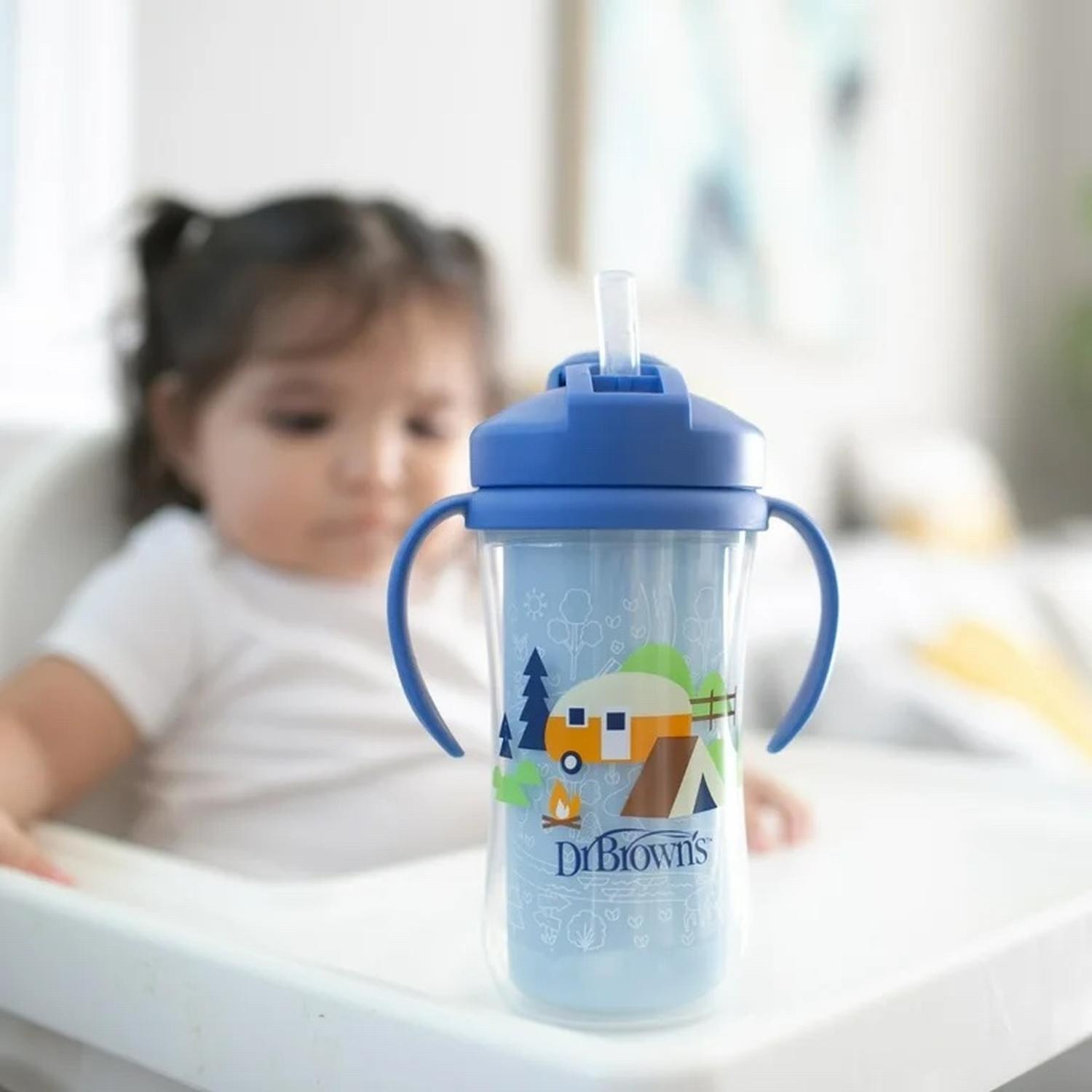 Pack 2 Vaso entrenador Dr Brown's 10oz Térmico popote azul — imagen 6