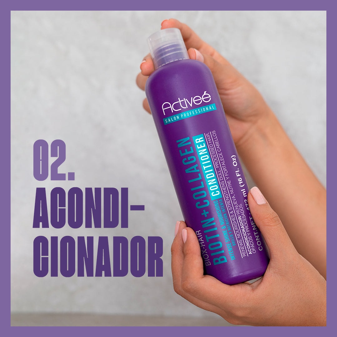 Acondicionador Activee Professional Biotin+Colagena Renueva Nutre y Fortalece Cabellos Opacos y Procesados Libre de Sal — imagen 4