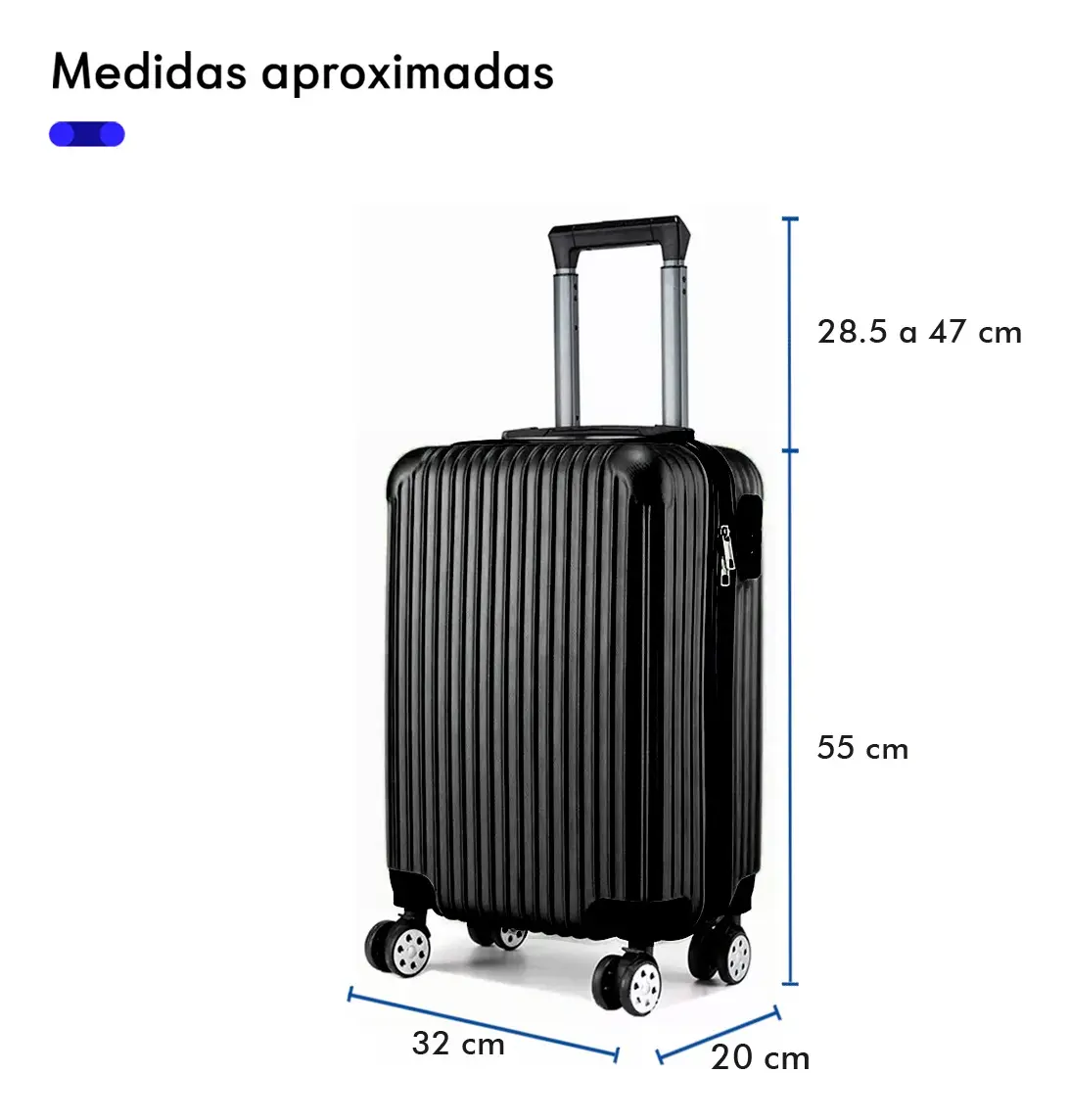Maleta de Cabina Rígida Rayada con Ruedas 360° — imagen 3