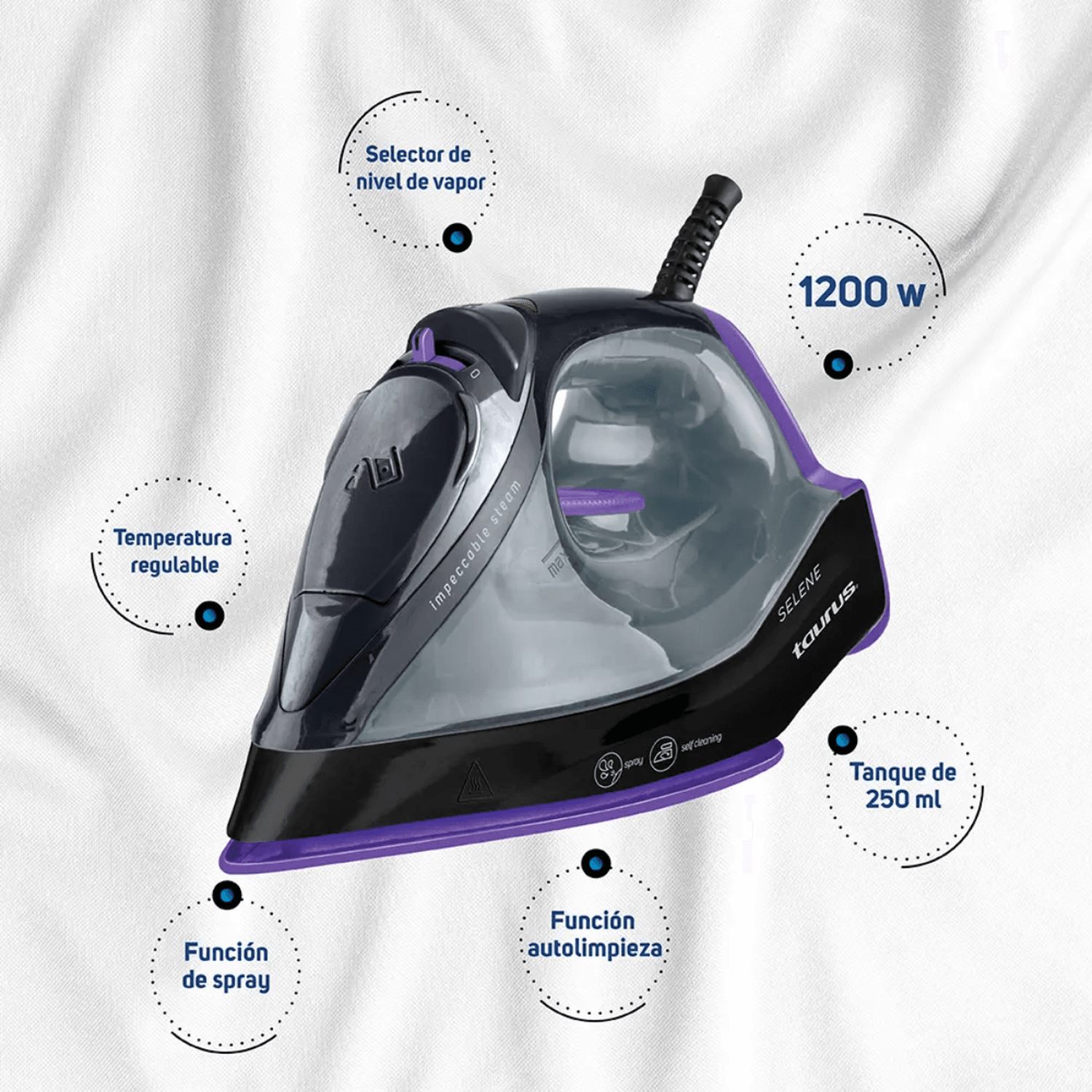 Plancha de Vapor Taurus Selene 1200 W Suela Antiadherente — imagen 2