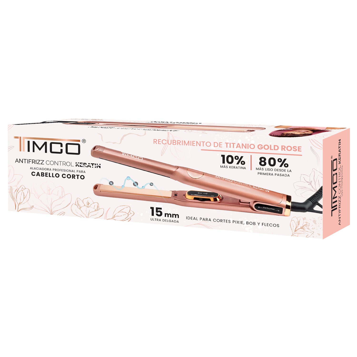 Plancha Alaciadora de Cabello Corto Placas Titanio 15 mm Antifrizz Control Keratin Timco P1098 — imagen 5