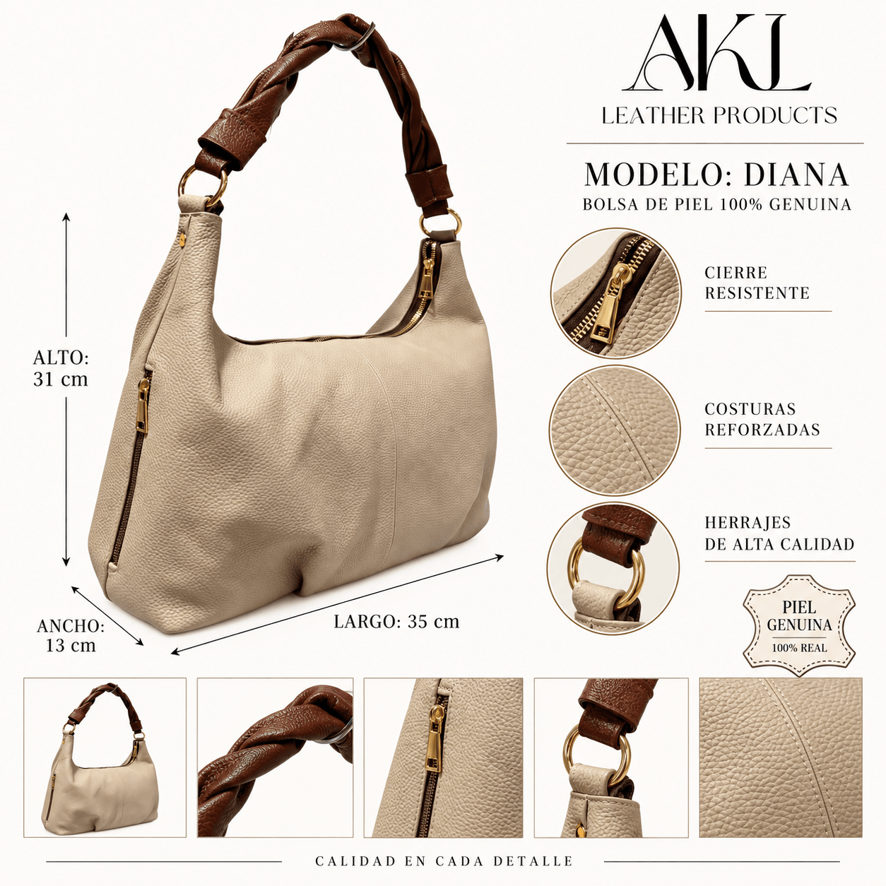Bolsa Para Mujer De Piel Legitima Akl Diana — imagen 2