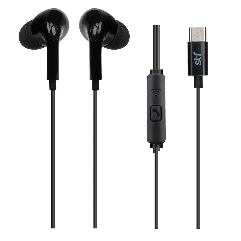 Audífonos alámbricos In ear STF: Tipo C, Manos libres con micrófono, Negro — imagen 2