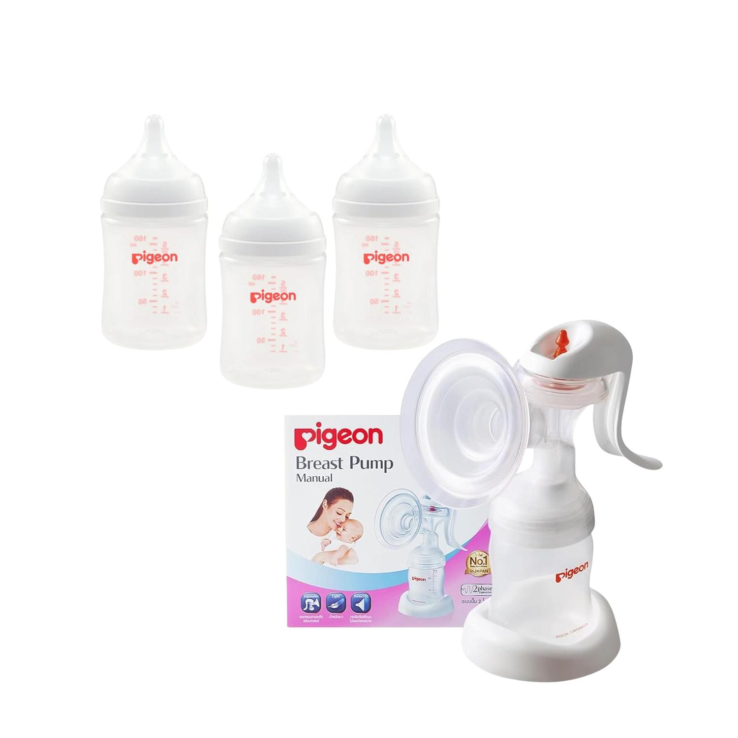 Pack 3 Biberones Pigeon Softouch 160ML y Extractor de Leche — imagen 1