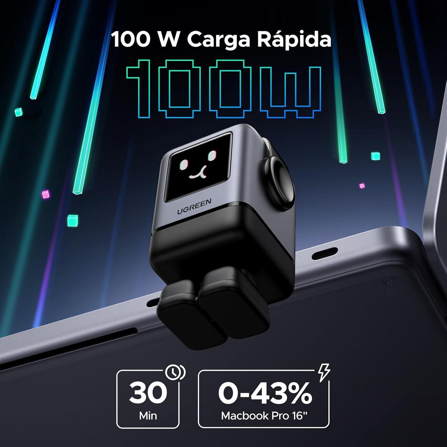 Cargador Ugreen Nexode 100W 3C+1A Robot Gris Rápido — imagen 5