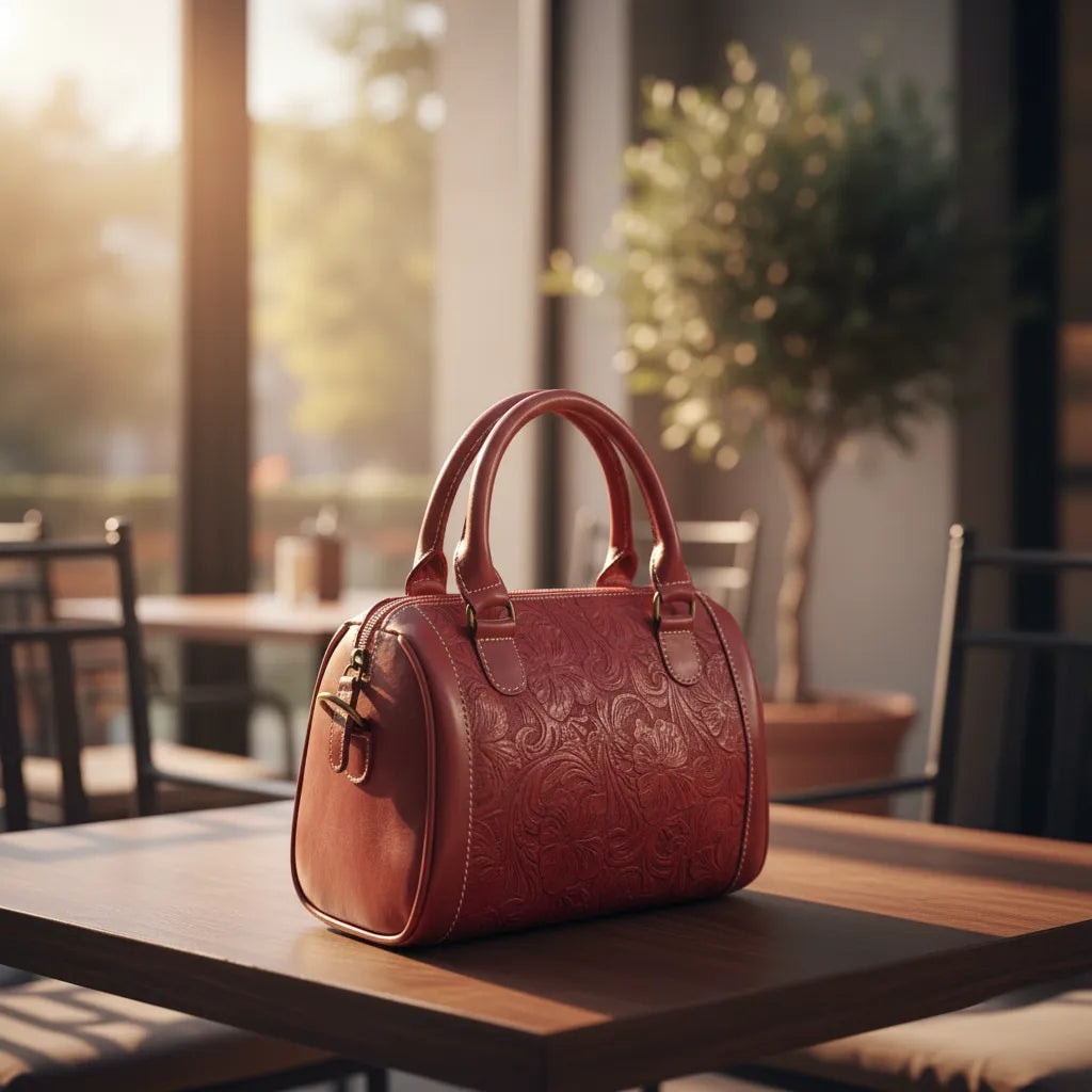 Bolsa Tipo Baúl Mini De Piel Legitima Grabada Dama Asa Adicional — imagen 3