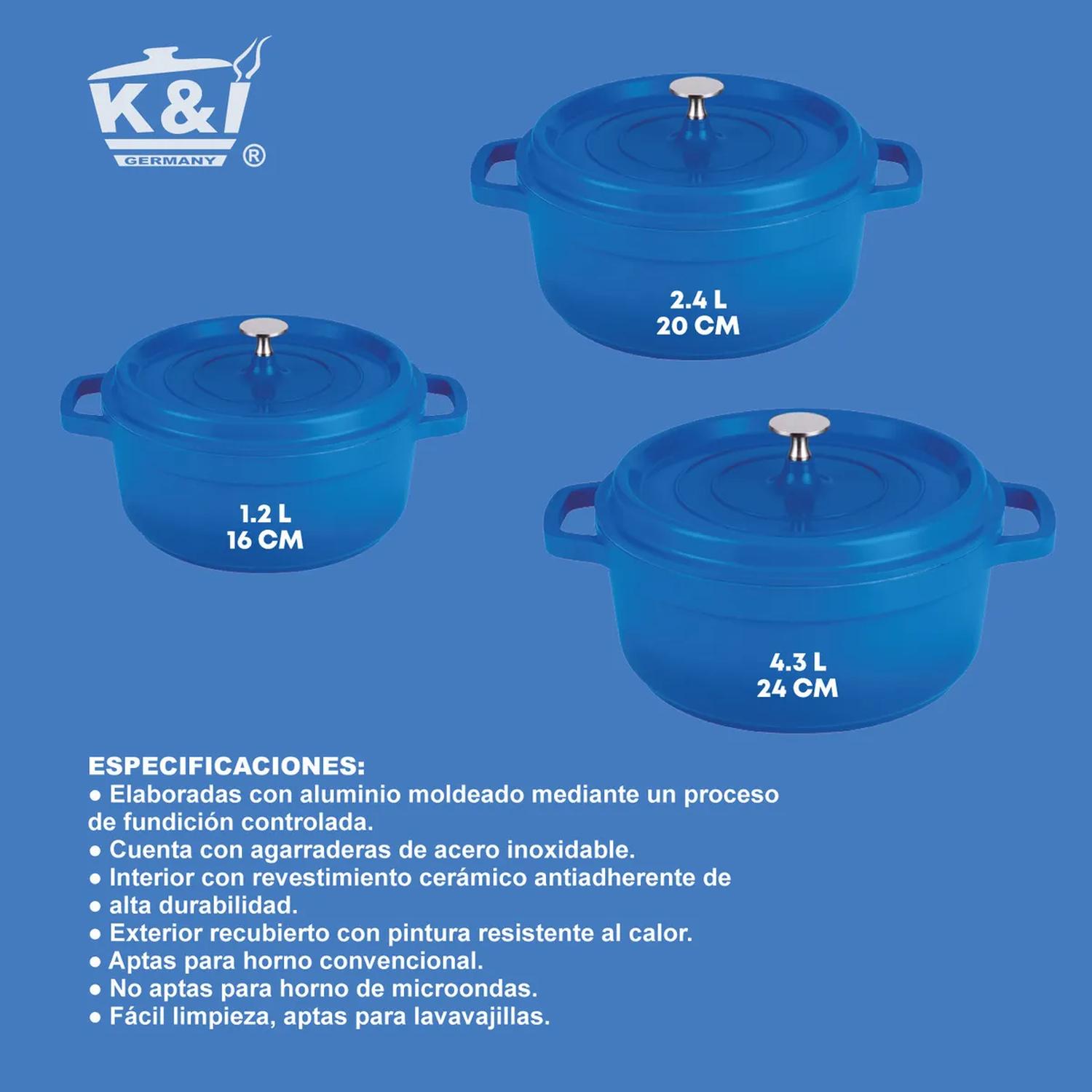 3 Ollas Profundas Tapa Aluminio Fundido y Recubrimiento Cerámico — imagen 2