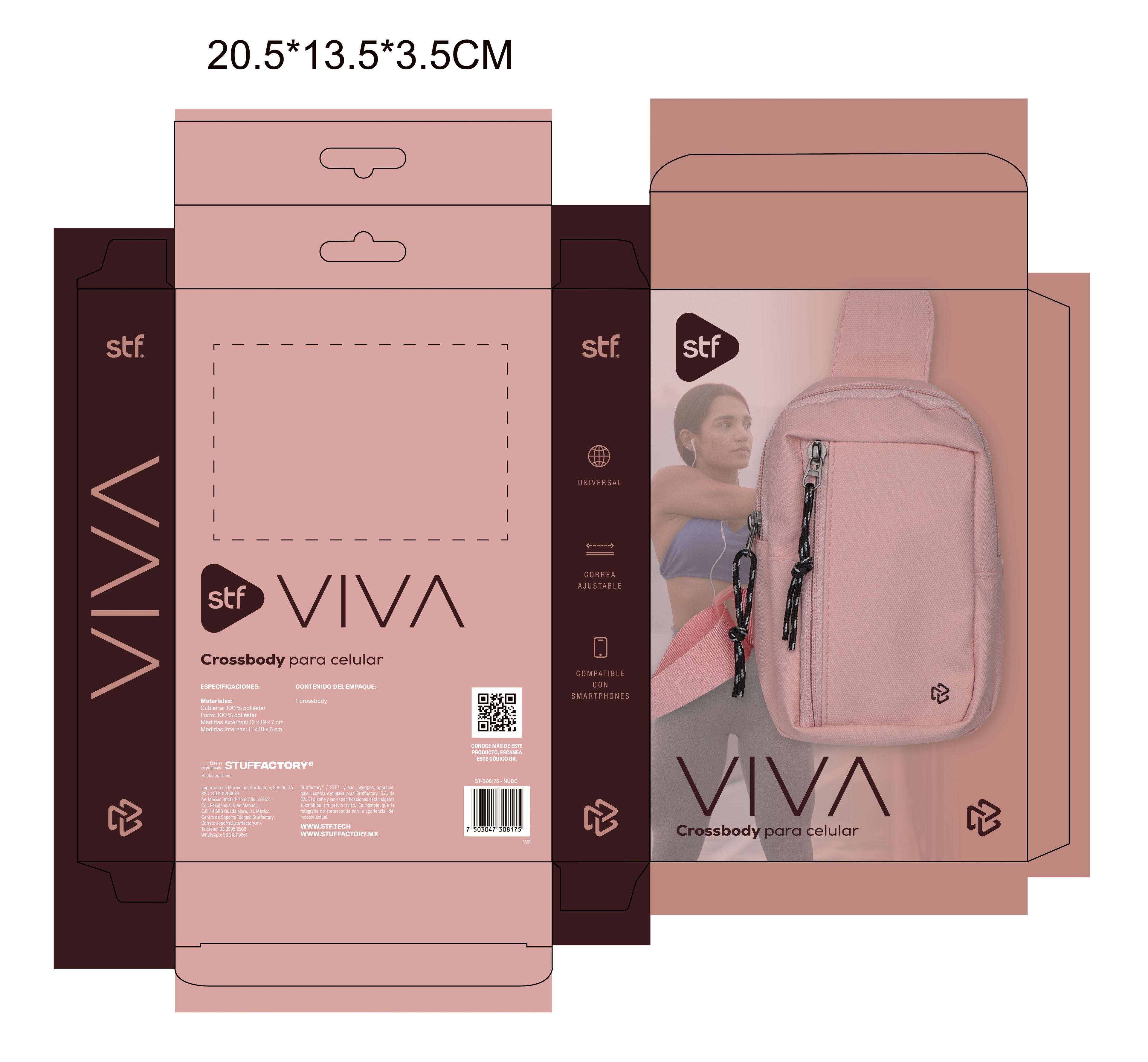 Crossbody para Celular STF VIVA: Universal, Ajustable, Compacta, Rosa — imagen 2