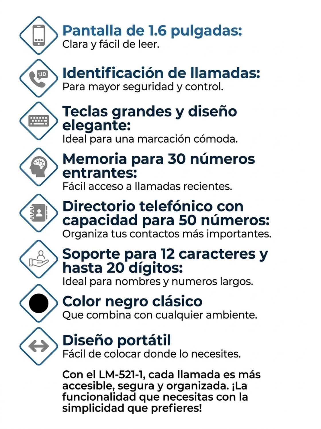 Teléfono Inalámbrico con Pantalla LCD LM702 Negro — imagen 3