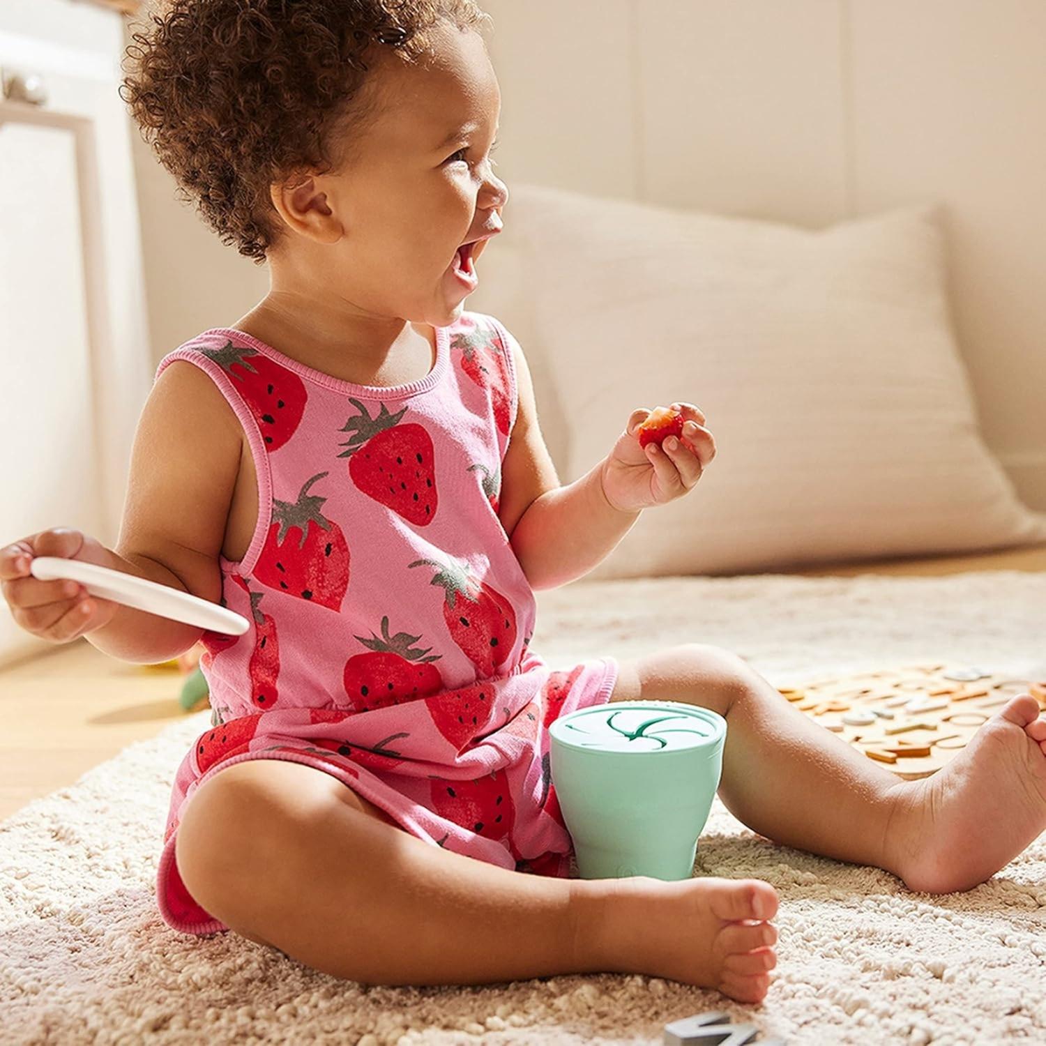 Contenedor Alimentos Munchkin Silicona Con Tapa Plegable Con Asa Para Colgar Bebé Menta 6m+ — imagen 6