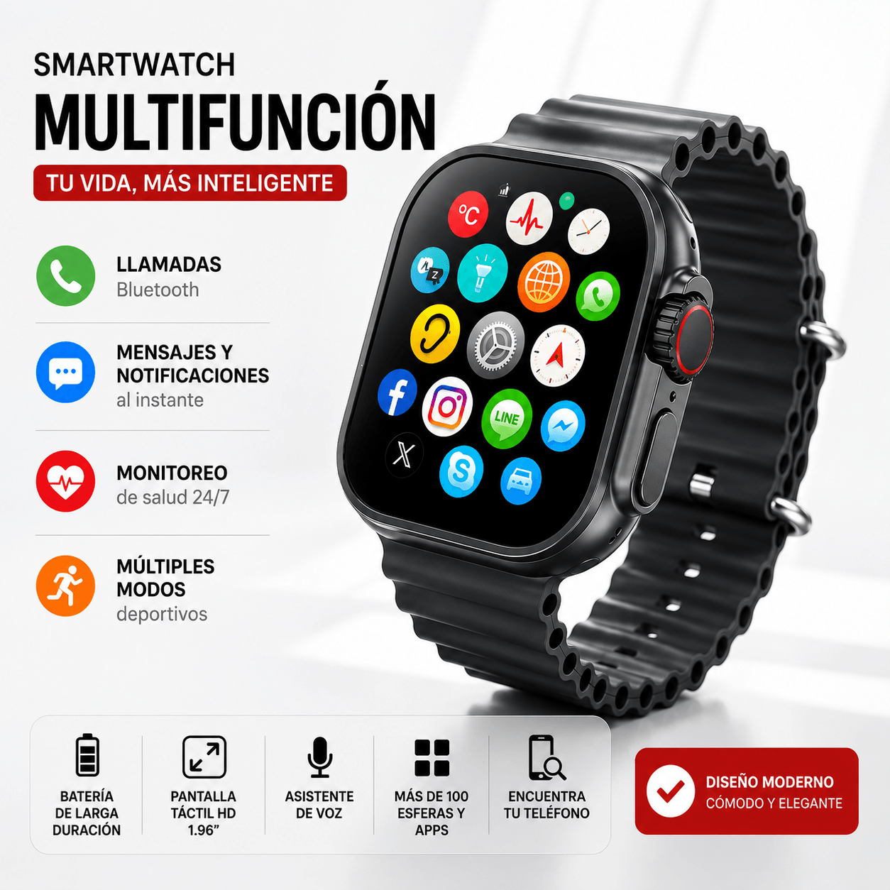 Smartwatch U5 Multifunción con Llamadas, Mensajería e Inteligencia Artificial — imagen 2