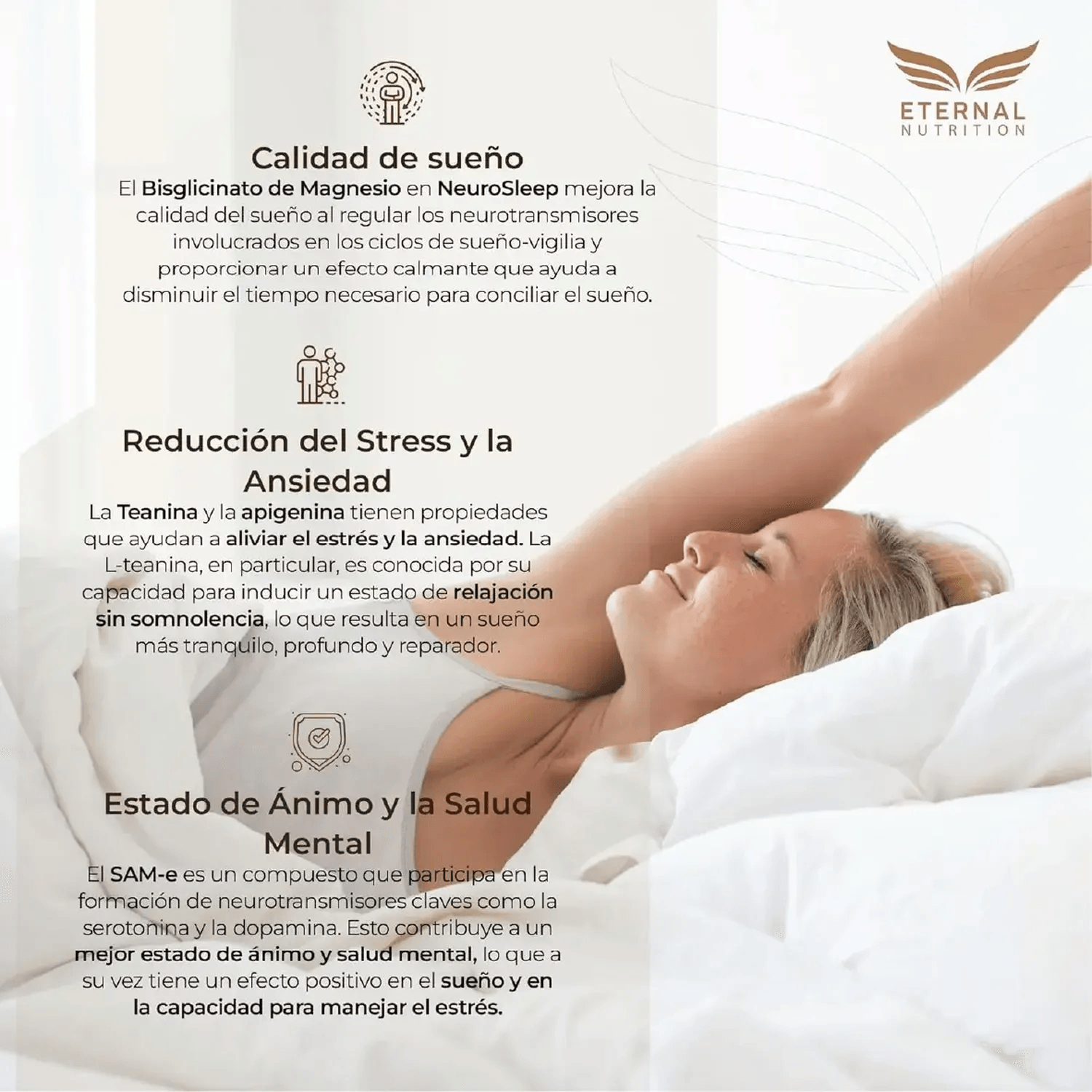 Neuro Sleep: Magnesio Bisglicinato + Teanina + Apigenina + SAM-e, Auxiliar de Sueño, 100 Cápsulas — imagen 3